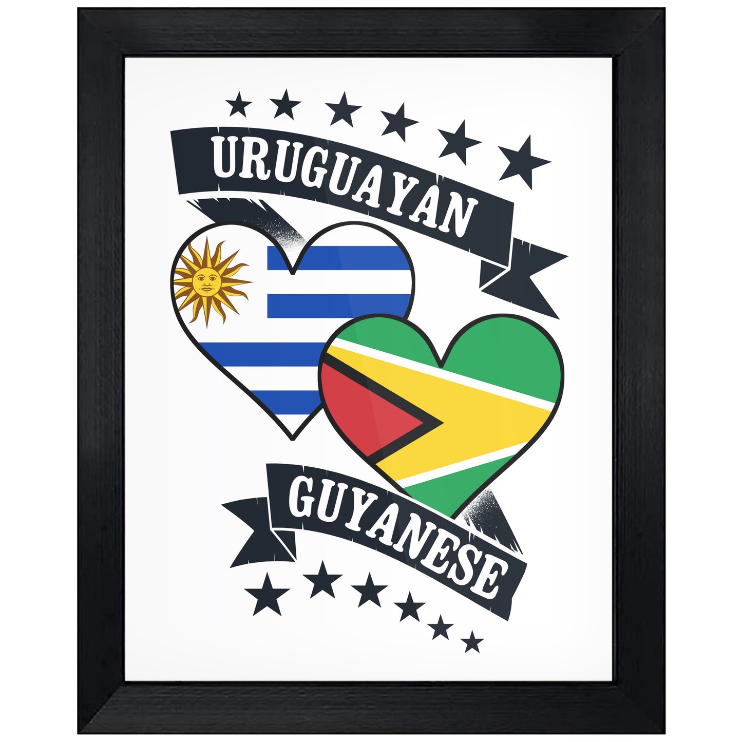 Uruguayan Guyanese Heart Flags Uruguay Guyana 8"x10" Wall Art Print