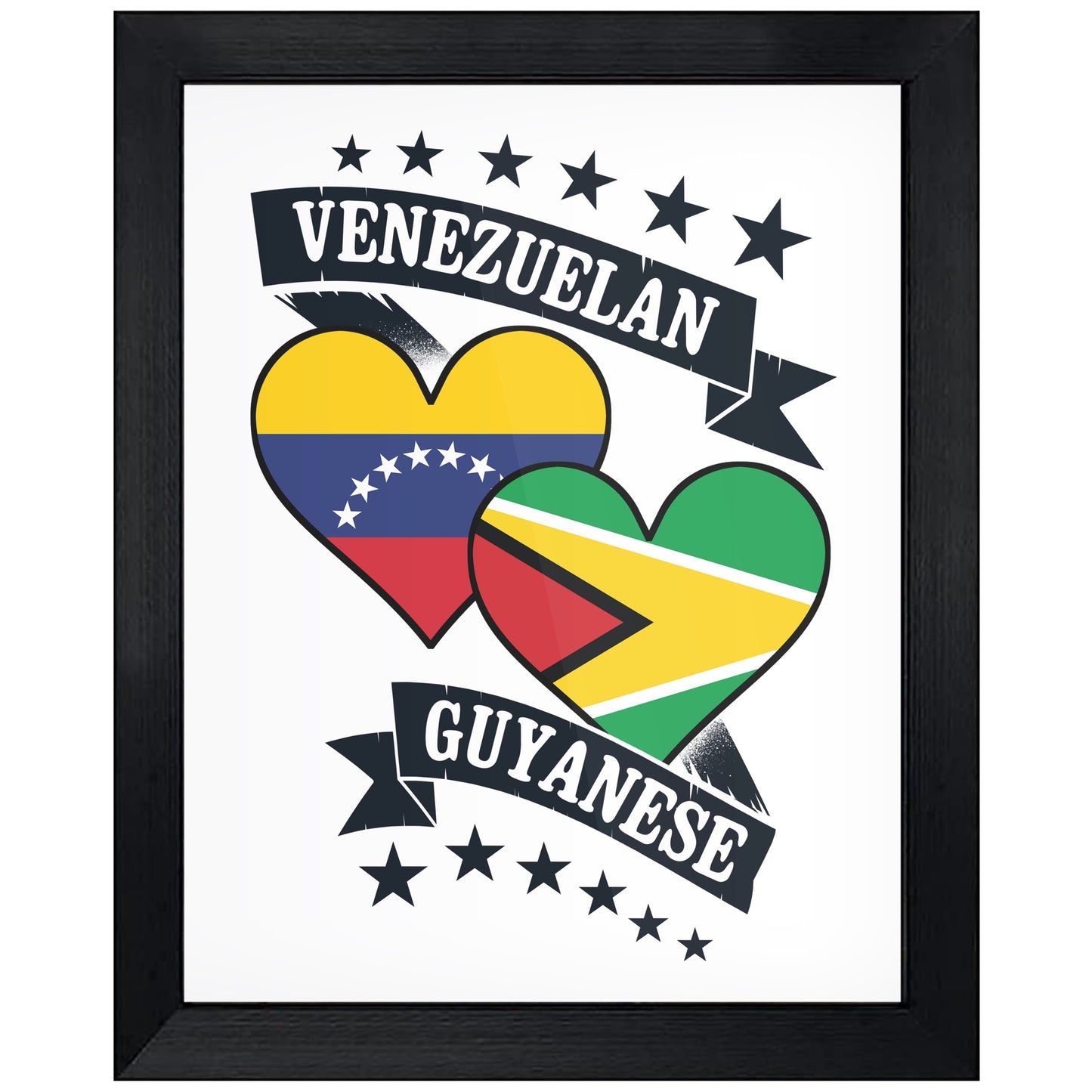 Venezuelan Guyanese Heart Flags Venezuela Guyana 8"x10" Wall Art Print