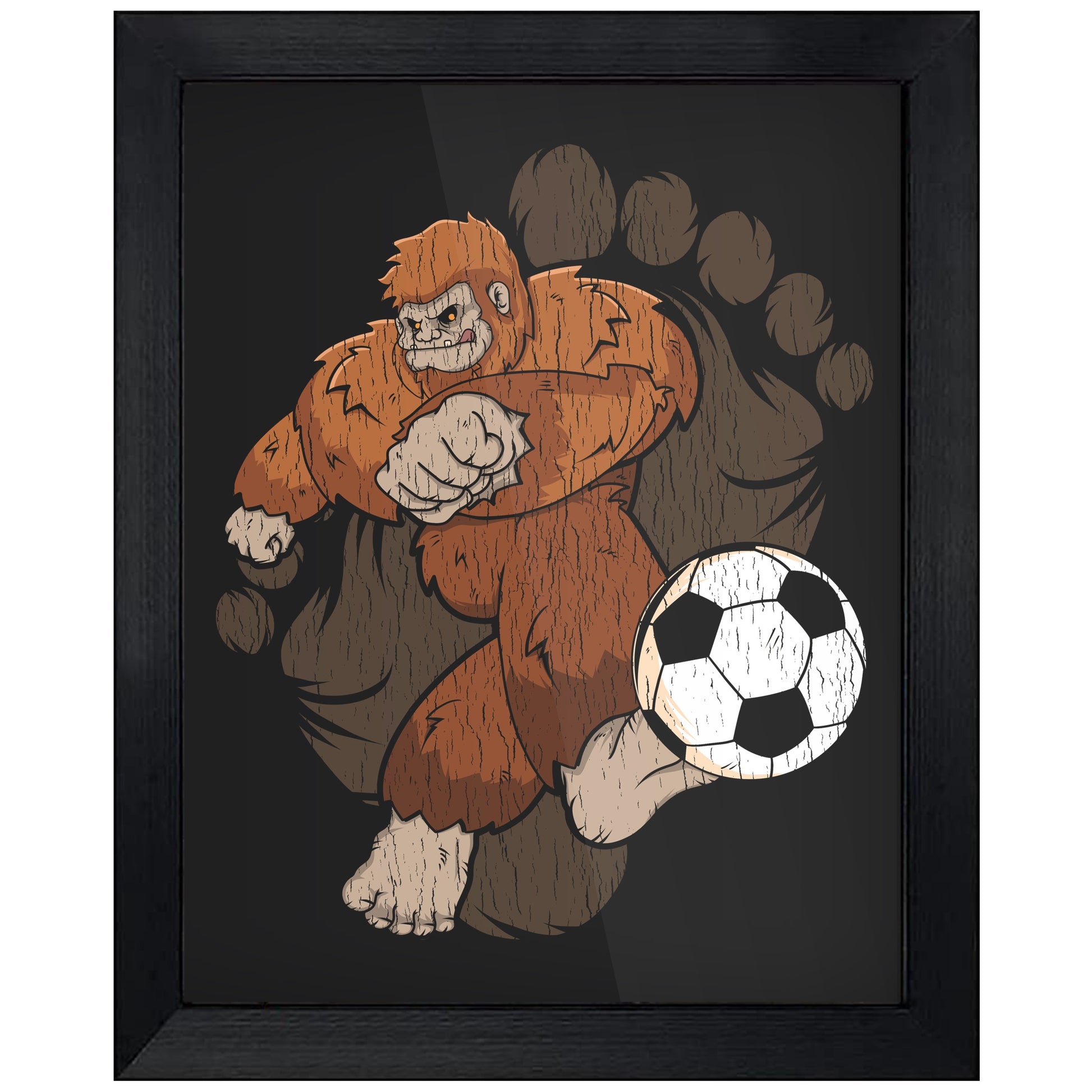 Bigfoot Soccer Art - Sasquatch Kicking Soccer Ball 8"x10" Wall Art Print