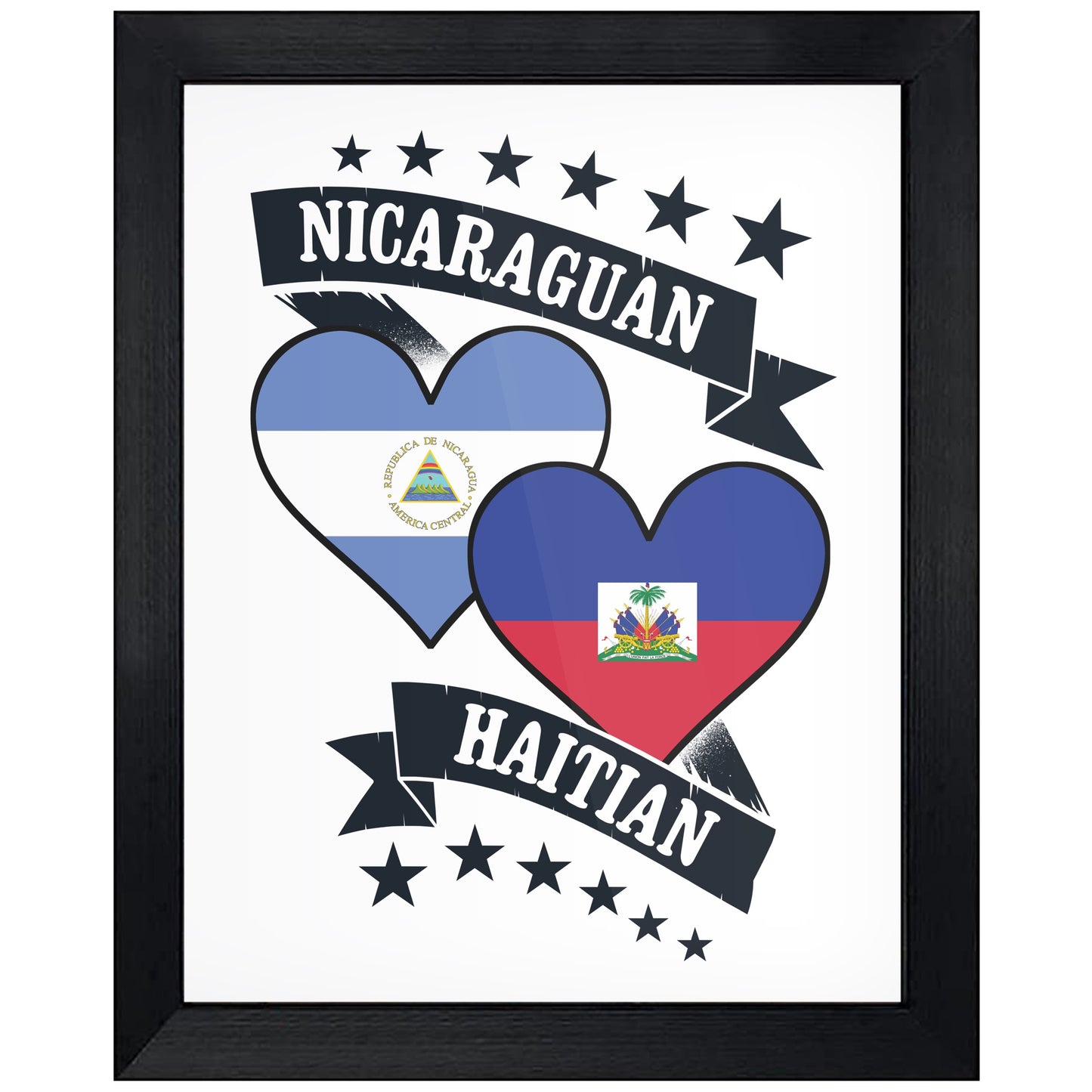 Nicaraguan Haitian Heart Flags Nicaragua Haiti 8"x10" Wall Art Print