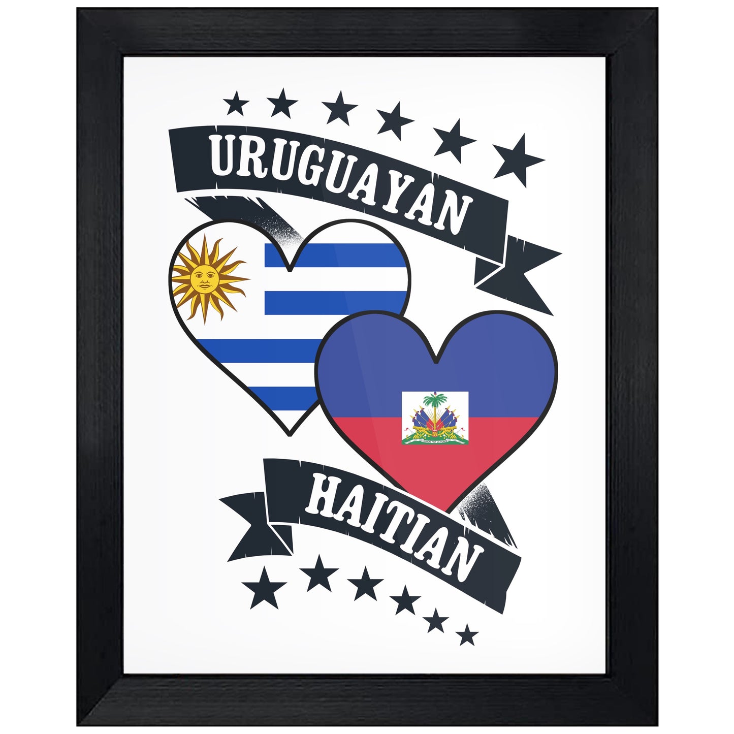 Uruguayan Haitian Heart Flags Uruguay Haiti 8"x10" Wall Art Print