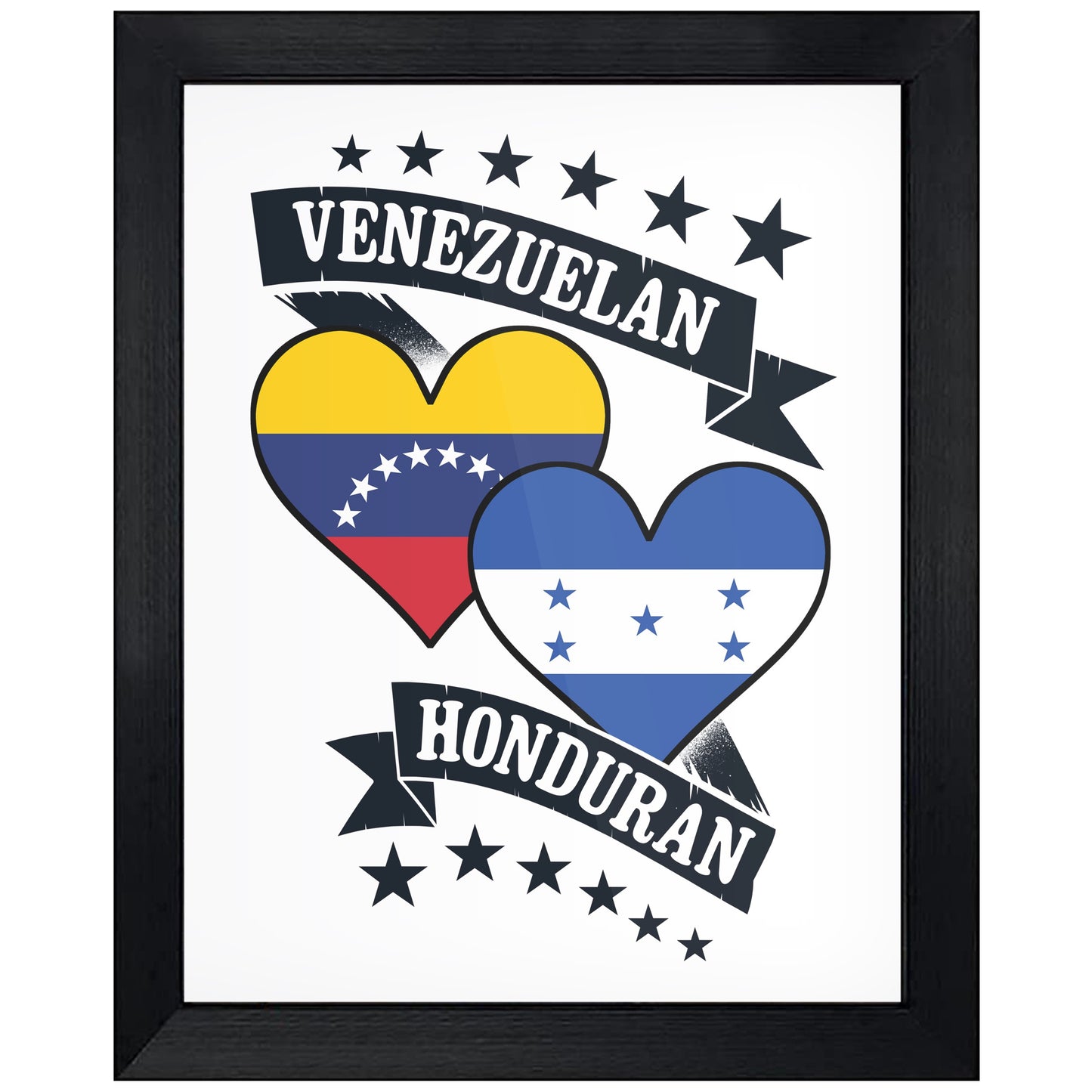 Venezuelan Honduran Heart Flags Venezuela Honduras 8"x10" Wall Art Print