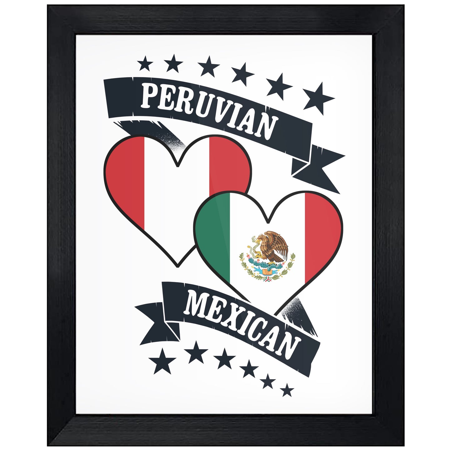 Peruvian Mexican Heart Flags Peru Mexico 8"x10" Wall Art Print