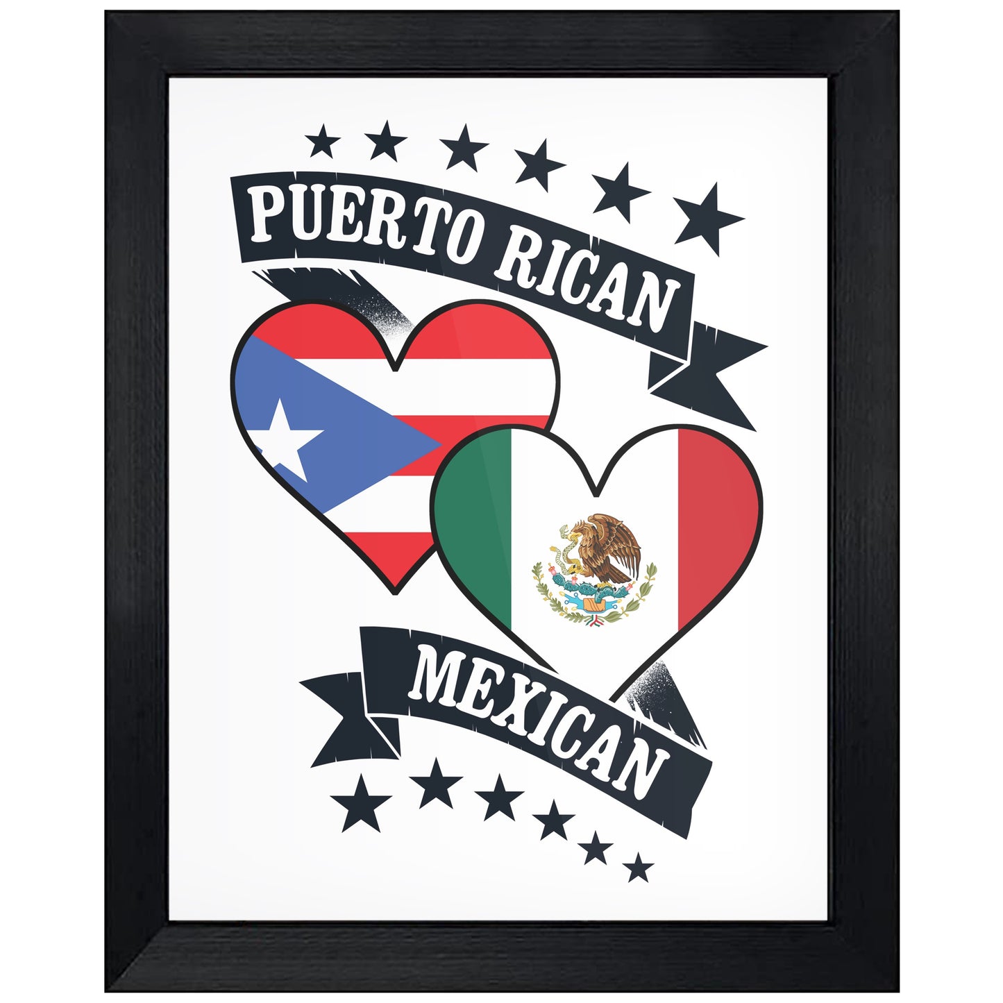 Puerto Rican Mexican Heart Flags Puerto Rico Mexico 8"x10" Wall Art Print