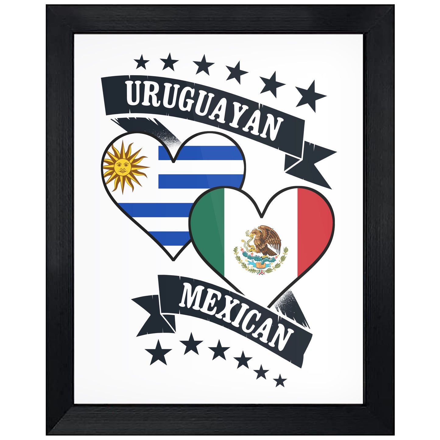 Uruguayan Mexican Heart Flags Uruguay Mexico 8"x10" Wall Art Print
