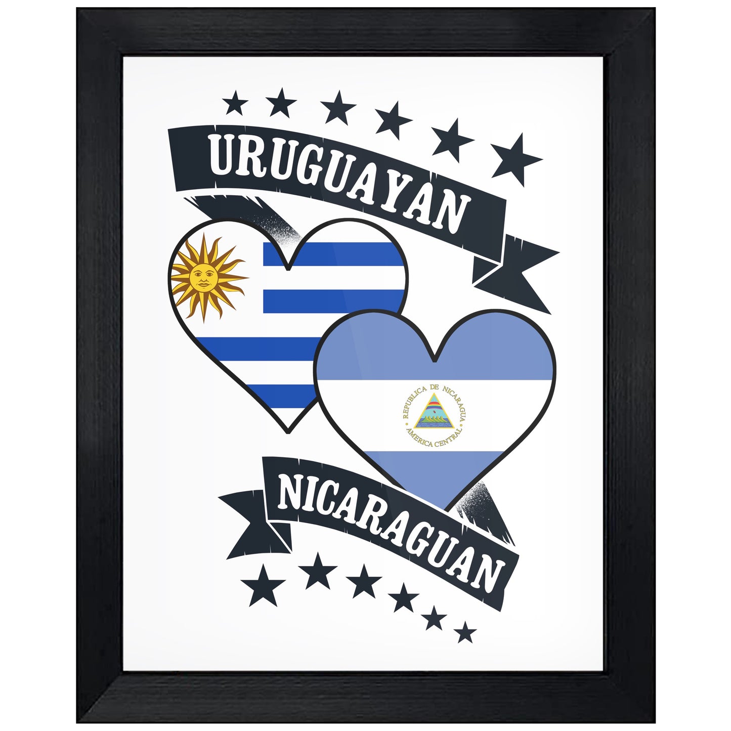 Uruguayan Nicaraguan Heart Flags Uruguay Nicaragua 8"x10" Wall Art Print