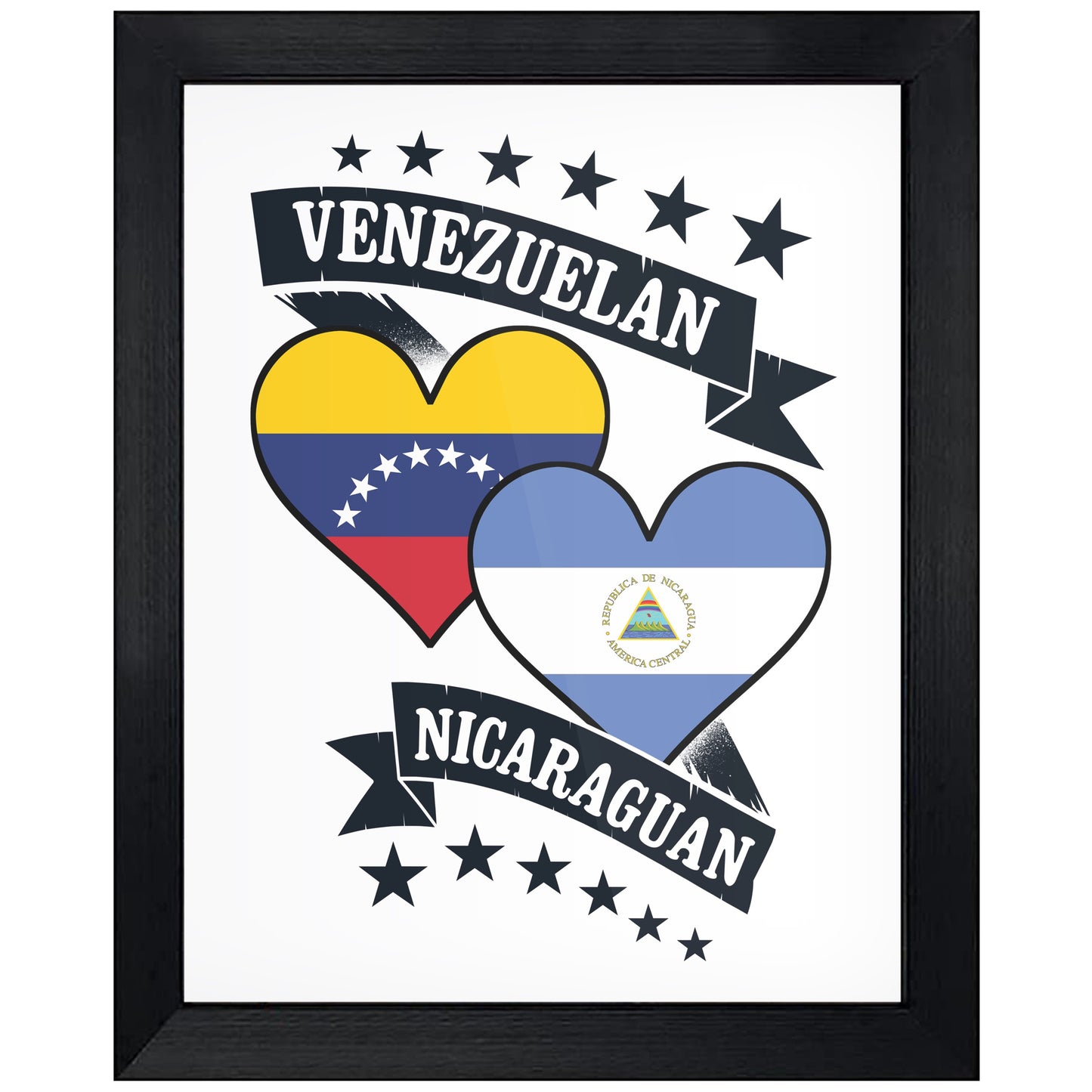 Venezuelan Nicaraguan Heart Flags Venezuela Nicaragua 8"x10" Wall Art Print