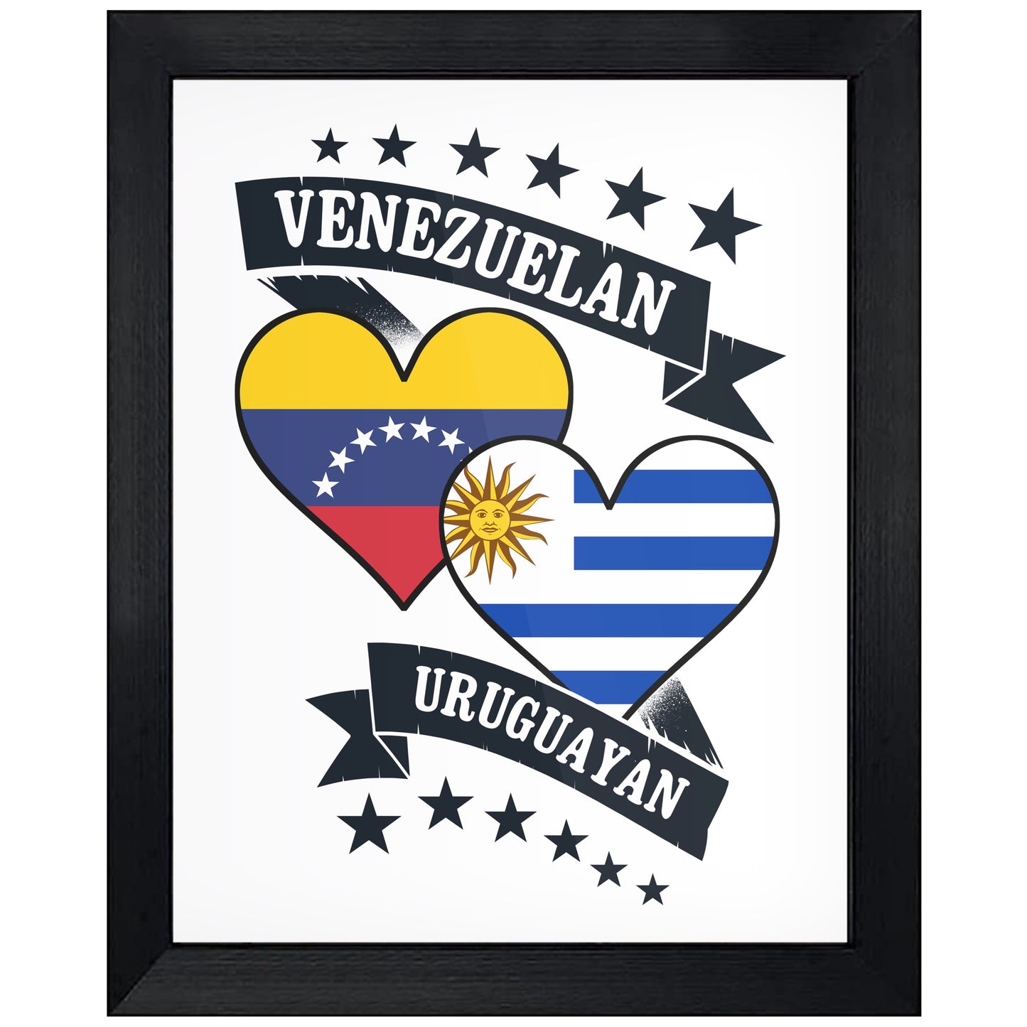 Venezuelan Uruguayan Heart Flags Venezuela Uruguay 8"x10" Wall Art Print