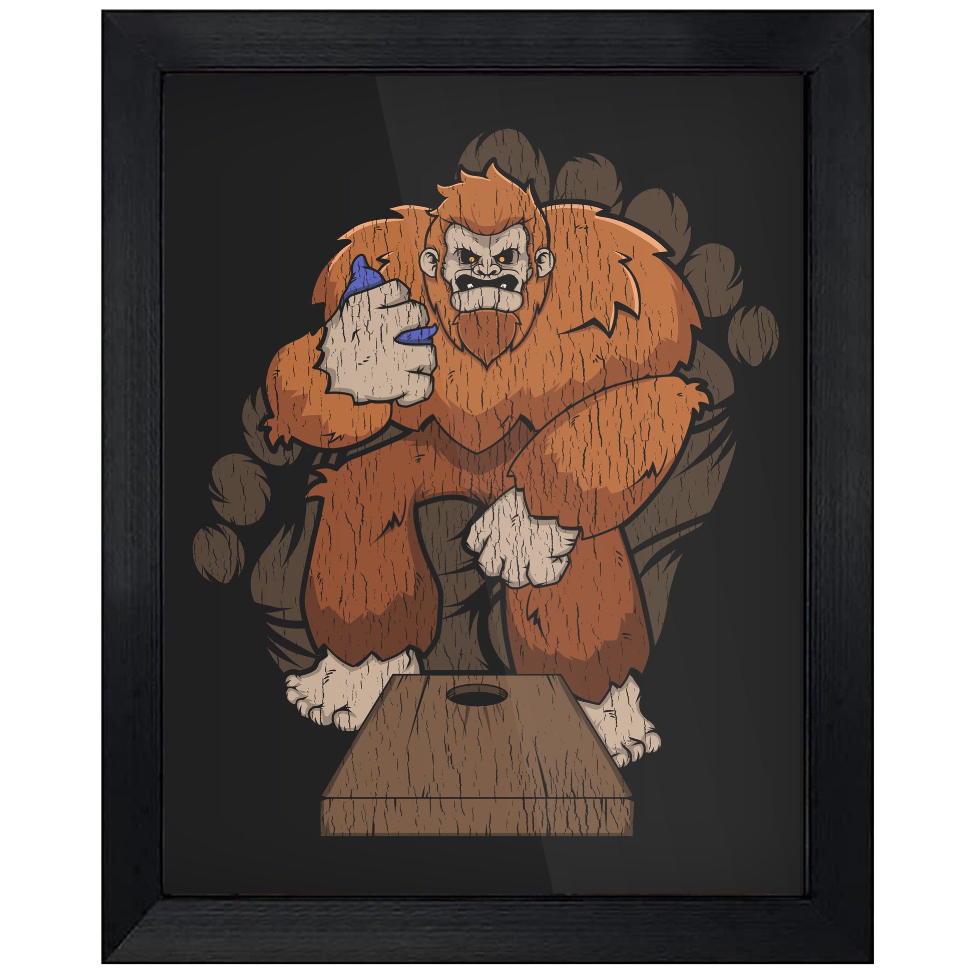 Bigfoot Cornhole Art - Sasquatch Playing Cornhole 8"x10" Wall Art Print