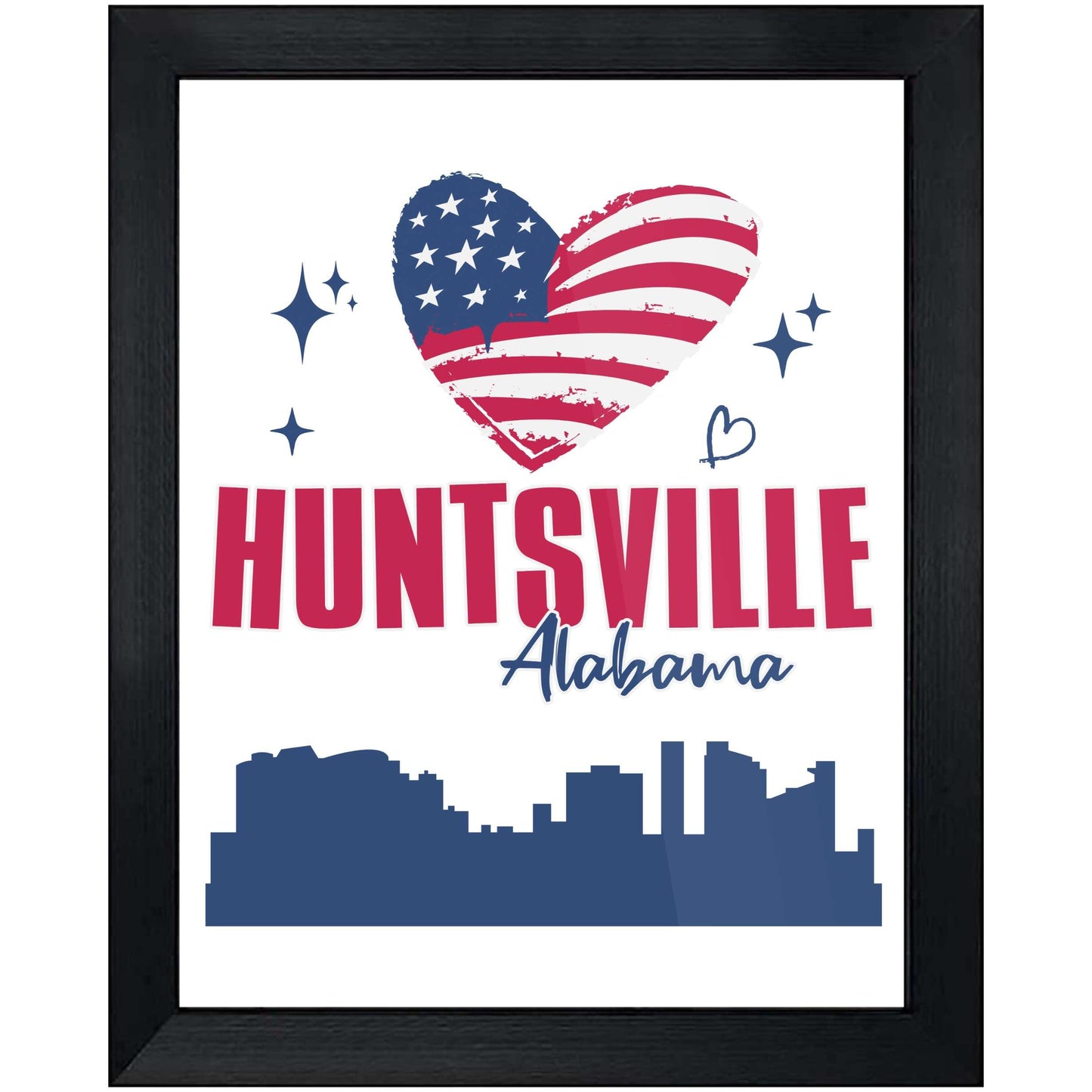 Huntsville Alabama Skyline American Flag Heart 4th of July 8"x10" Wall Art Print