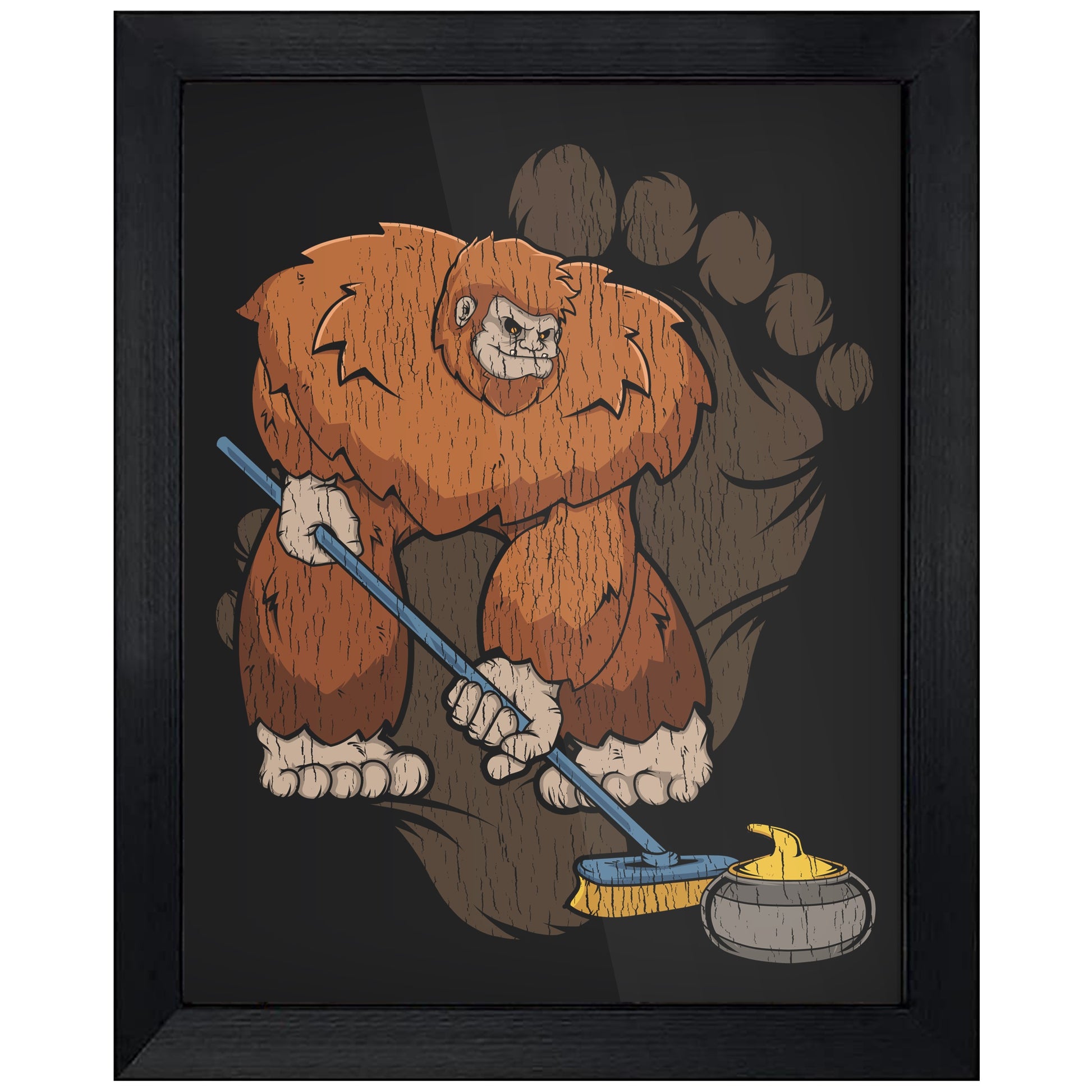 Bigfoot Curling Art - Sasquatch Curling 8"x10" Wall Art Print