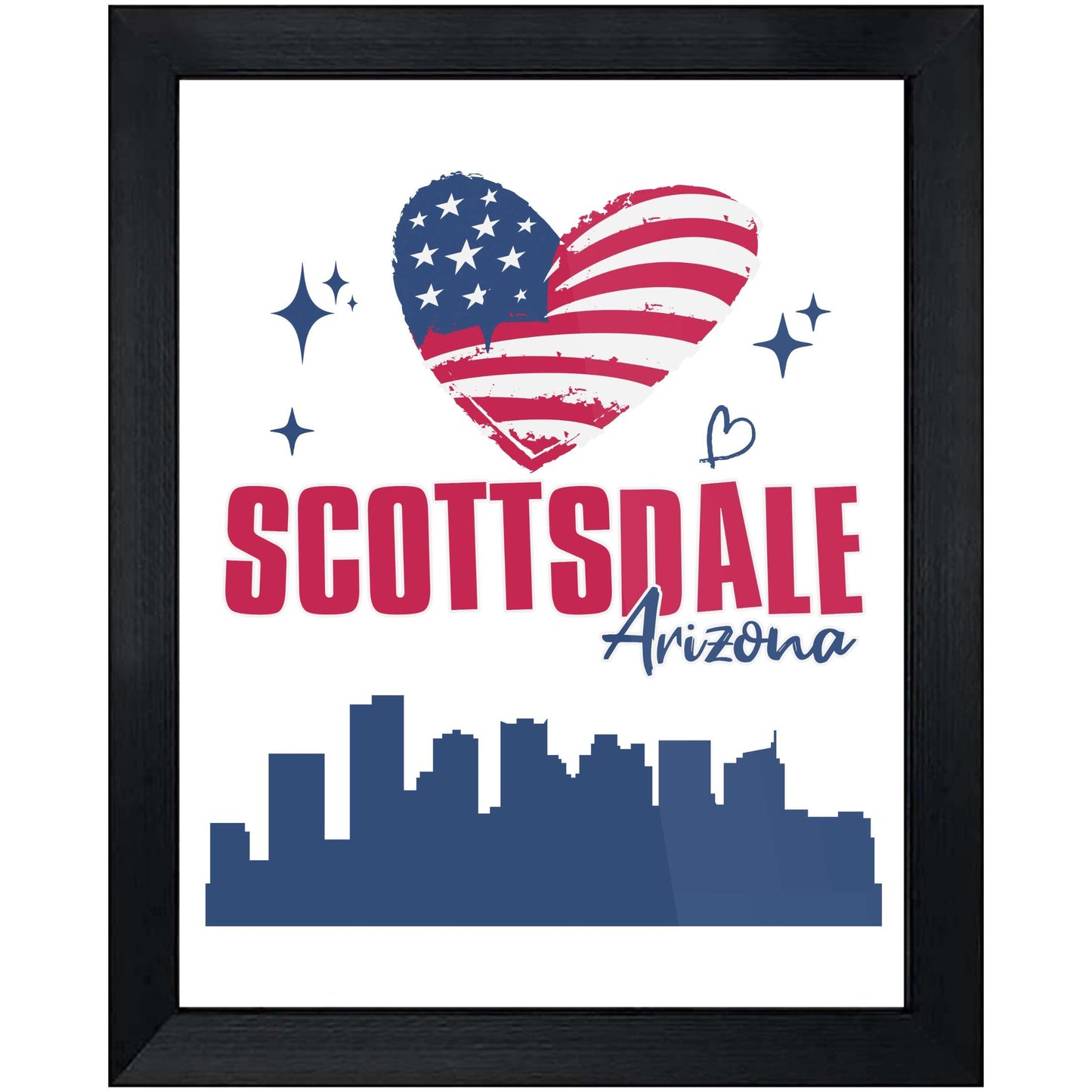 Scottsdale Arizona Skyline American Flag Heart 4th of July 8"x10" Wall Art Print