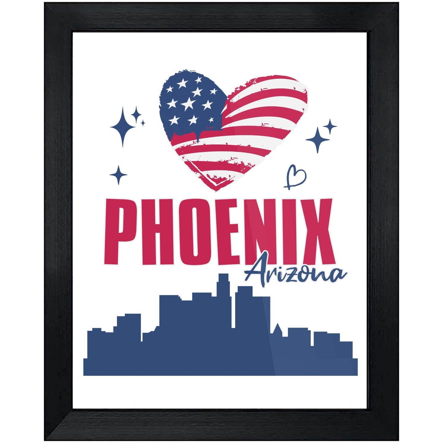 Phoenix Arizona Skyline American Flag Heart 4th of July 8"x10" Wall Art Print