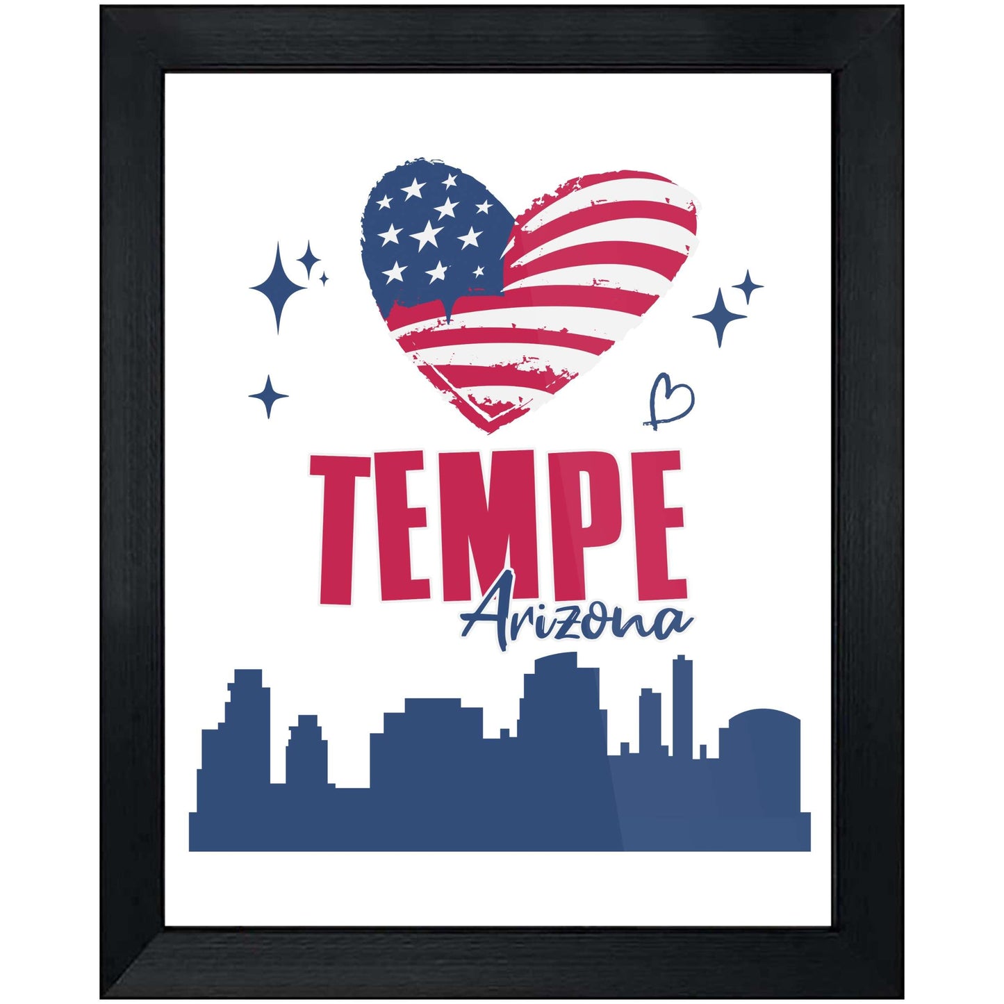 Tempe Arizona Skyline American Flag Heart 4th of July 8"x10" Wall Art Print