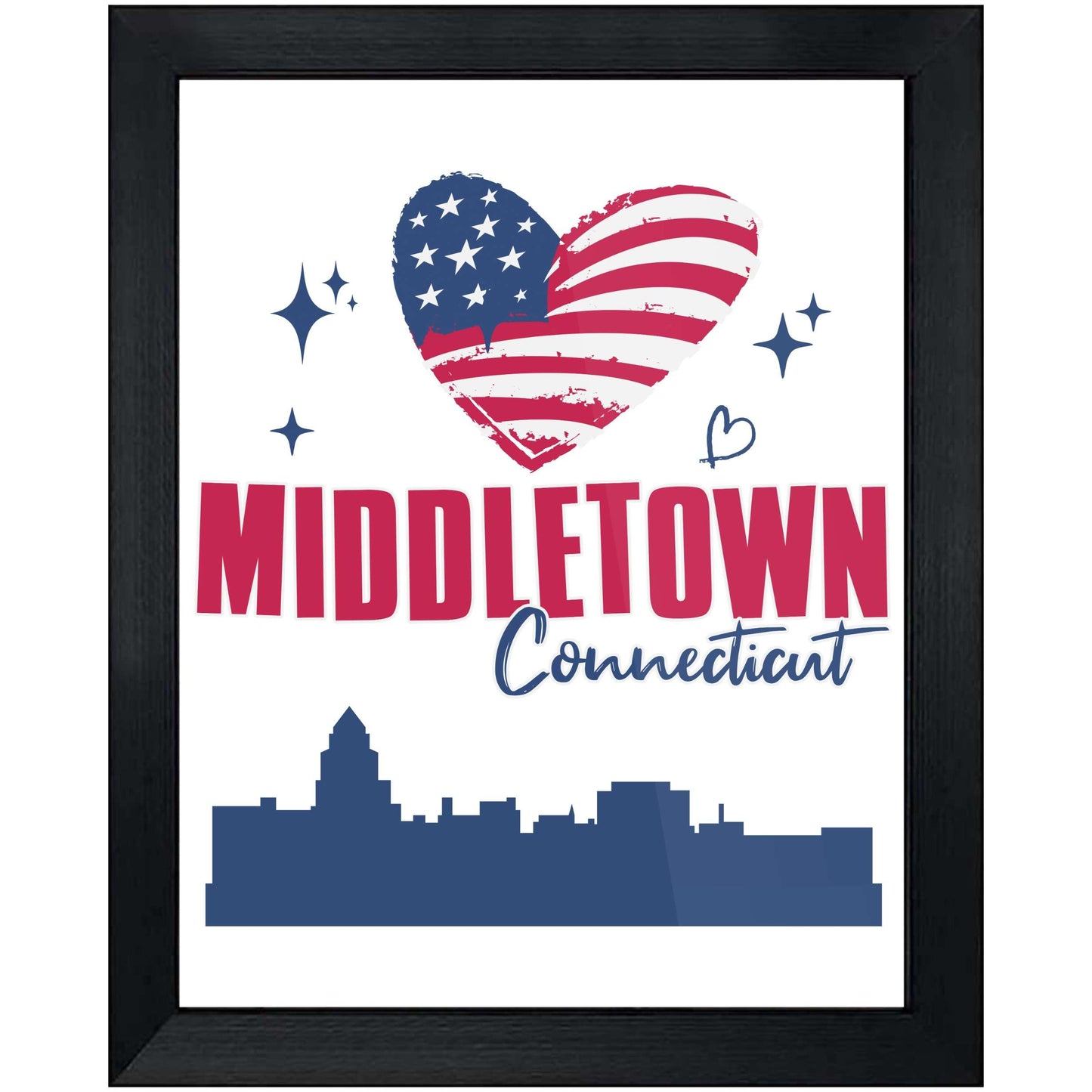 Middletown Connecticut Skyline American Flag Heart 4th of July 8"x10" Wall Art Print