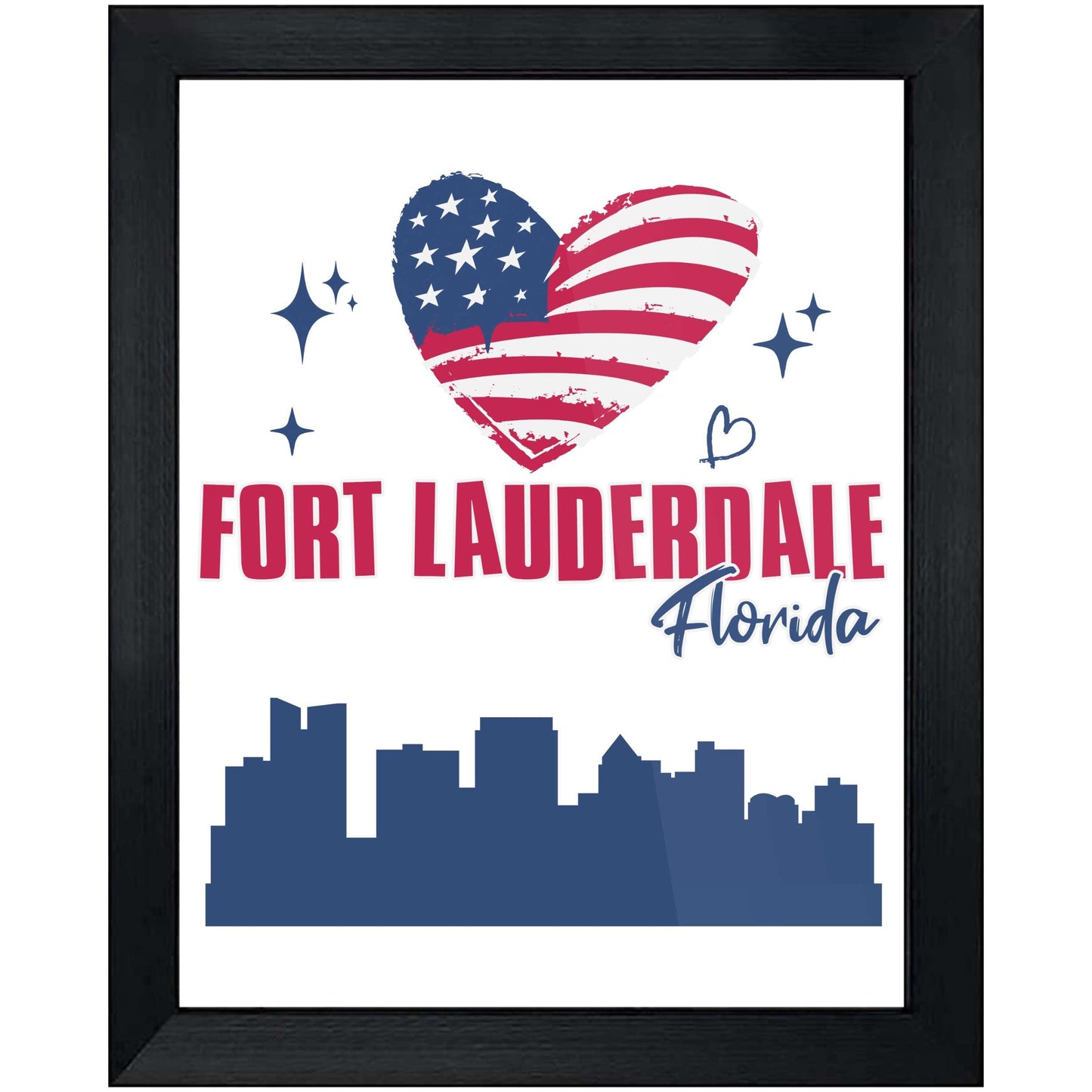 Fort Lauderdale Florida Skyline American Flag Heart 4th of July 8"x10" Wall Art Print