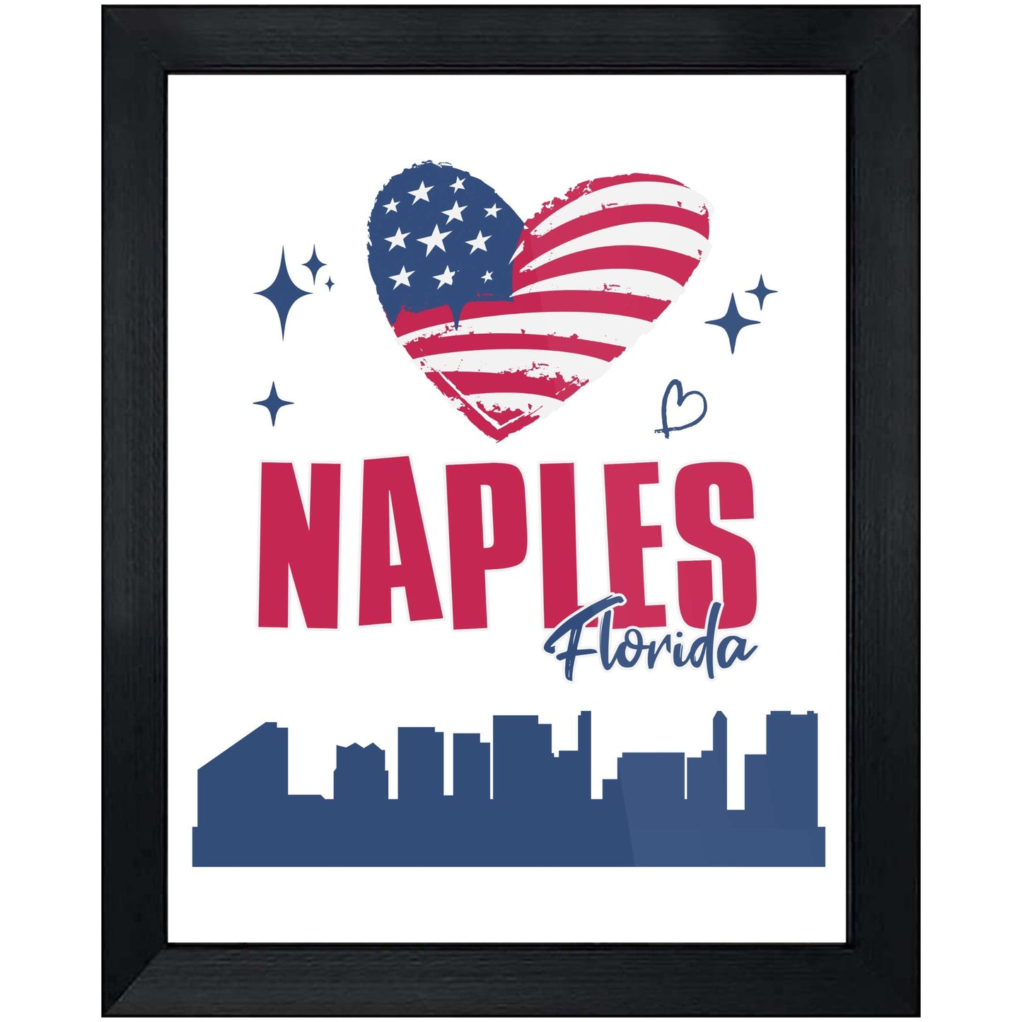 Naples Florida Skyline American Flag Heart 4th of July 8"x10" Wall Art Print