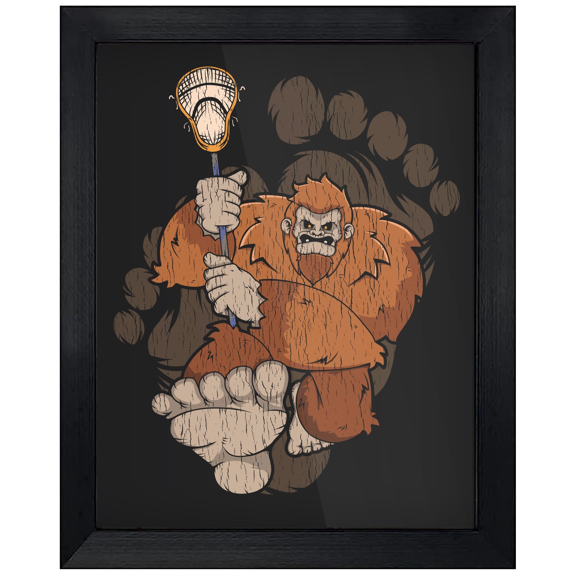Bigfoot Lacrosse Art - Sasquatch Playing Lacrosse 8"x10" Wall Art Print