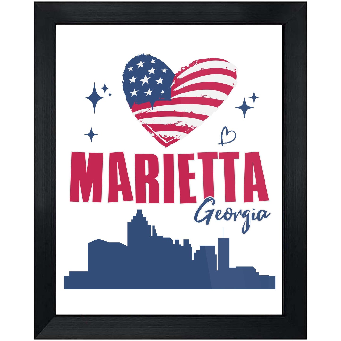 Marietta Georgia Skyline American Flag Heart 4th of July 8"x10" Wall Art Print