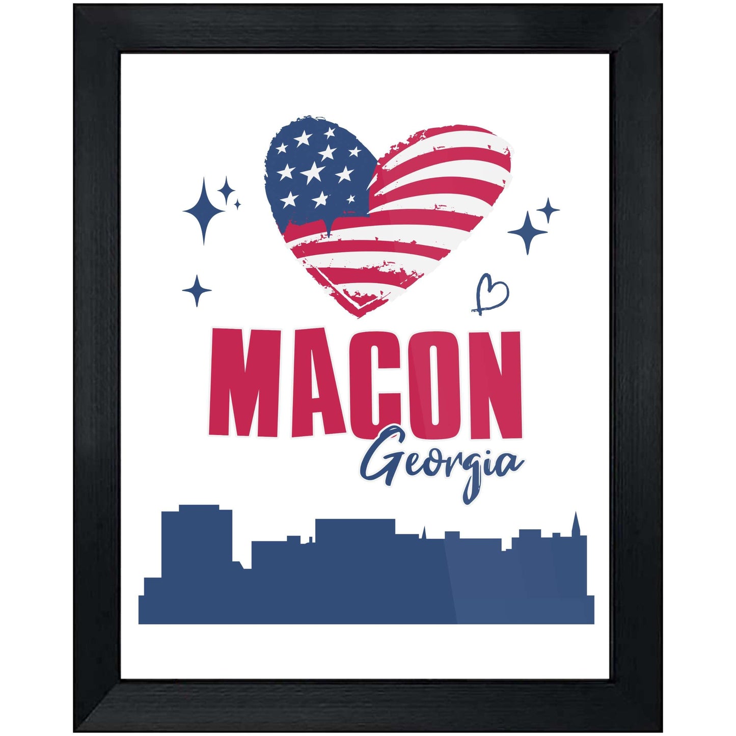 Macon Georgia Skyline American Flag Heart 4th of July 8"x10" Wall Art Print