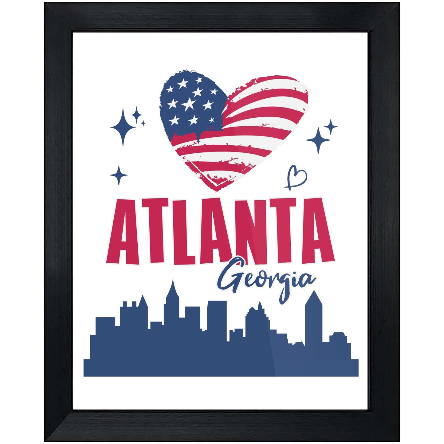 Atlanta Georgia Skyline American Flag Heart 4th of July 8"x10" Wall Art Print