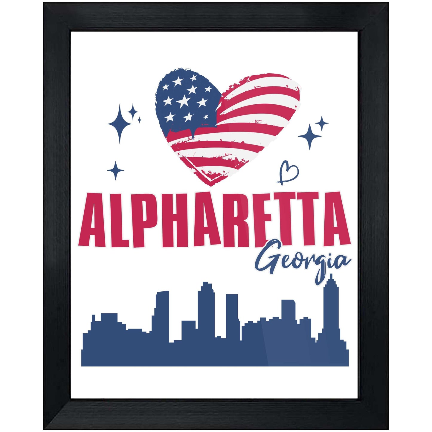 Alpharetta Georgia Skyline American Flag Heart 4th of July 8"x10" Wall Art Print