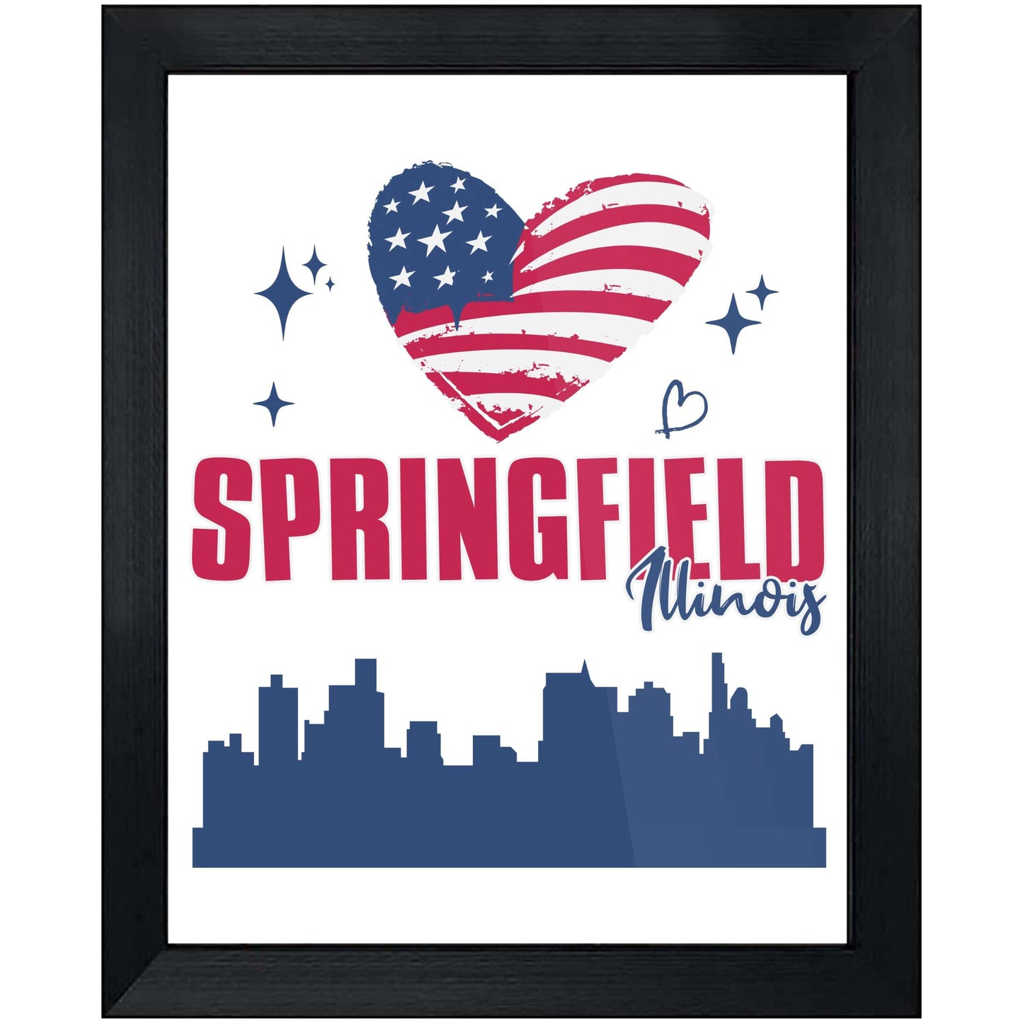 Springfield Illinois Skyline American Flag Heart 4th of July 8"x10" Wall Art Print