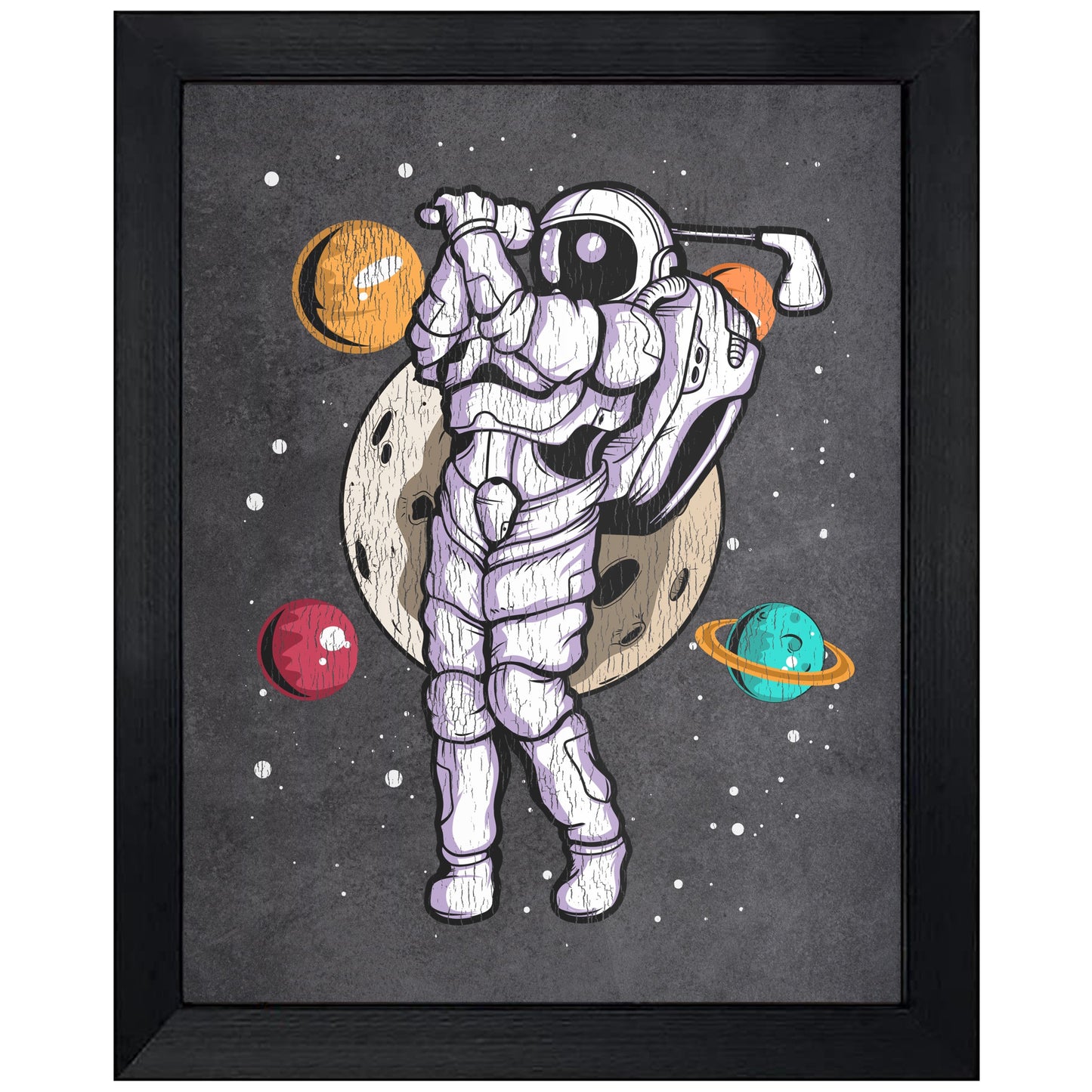 Golf Astronaut Outer Space Spaceman Distressed 8"x10" Wall Art Print