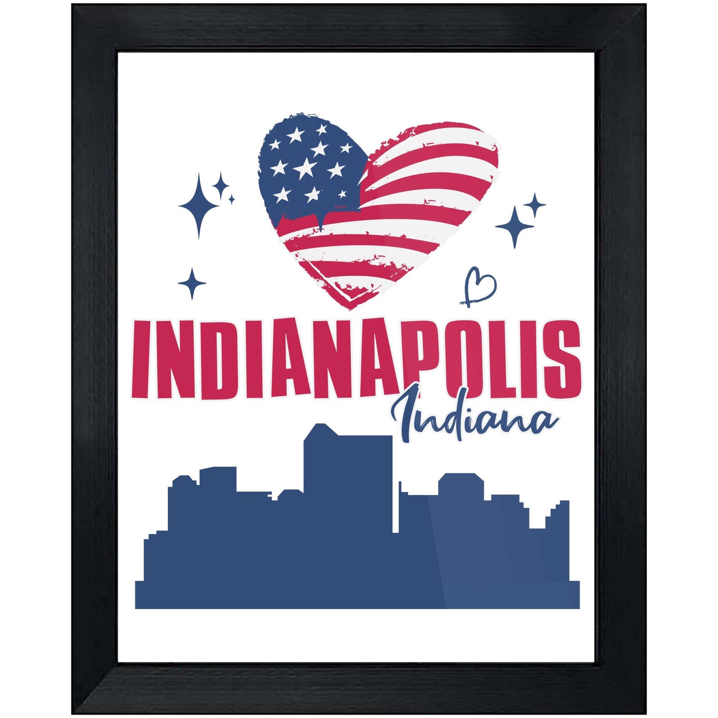 Indianapolis Indiana Skyline American Flag Heart 4th of July 8"x10" Wall Art Print