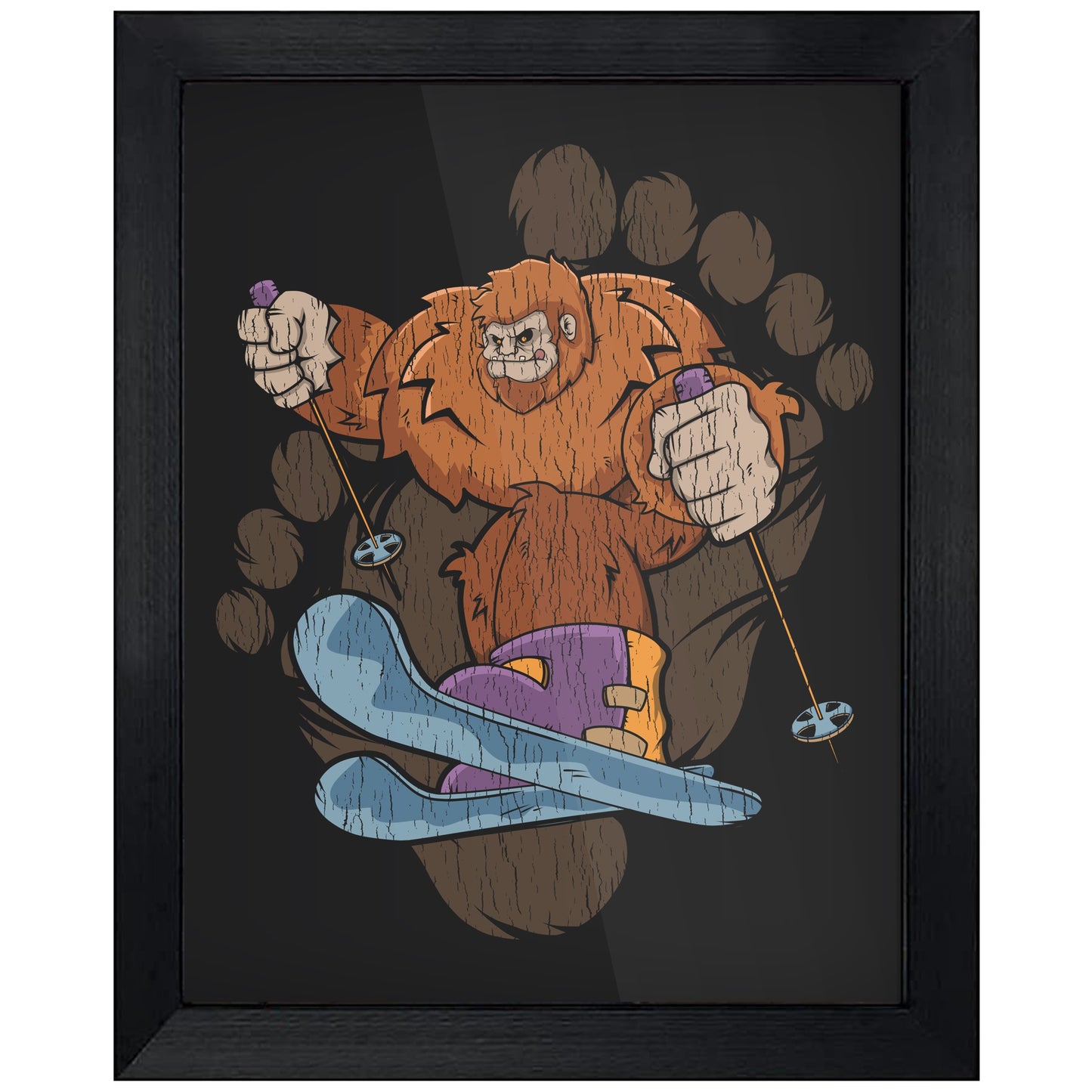 Bigfoot Skiing Art - Sasquatch on Skis 8"x10" Wall Art Print