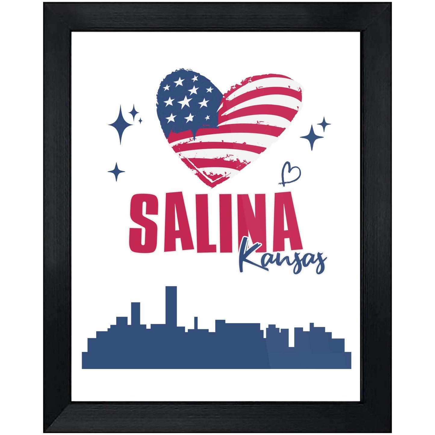 Salina Kansas Skyline American Flag Heart 4th of July 8"x10" Wall Art Print