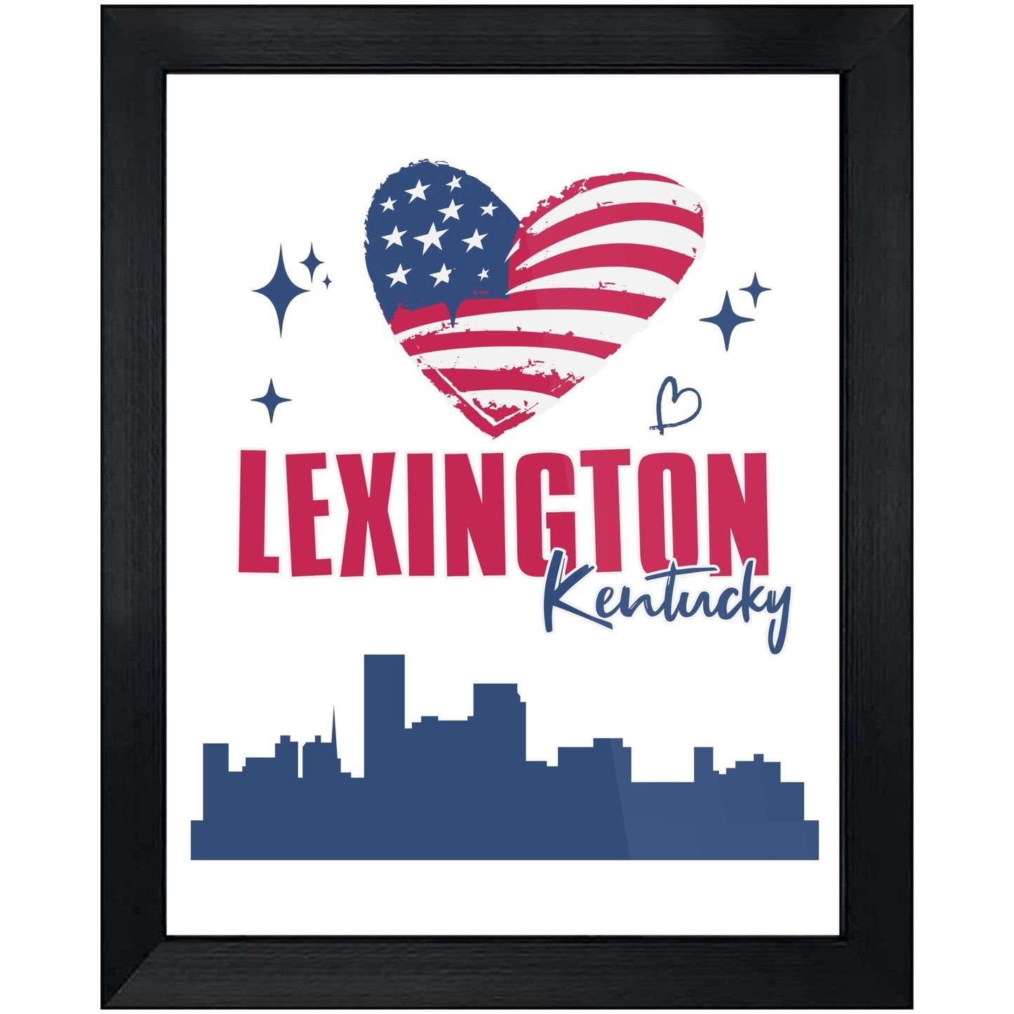 Lexington Kentucky Skyline American Flag Heart 4th of July 8"x10" Wall Art Print
