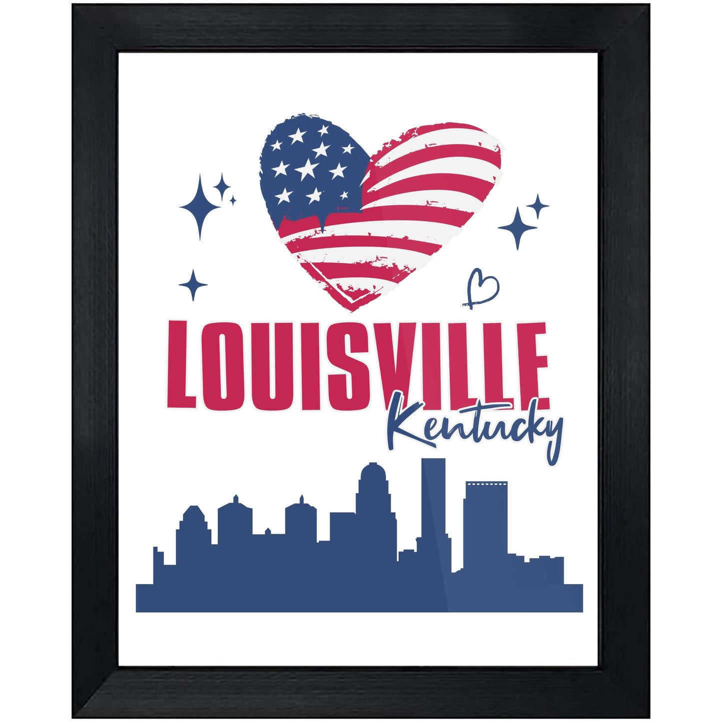 Louisville Kentucky Skyline American Flag Heart 4th of July 8"x10" Wall Art Print