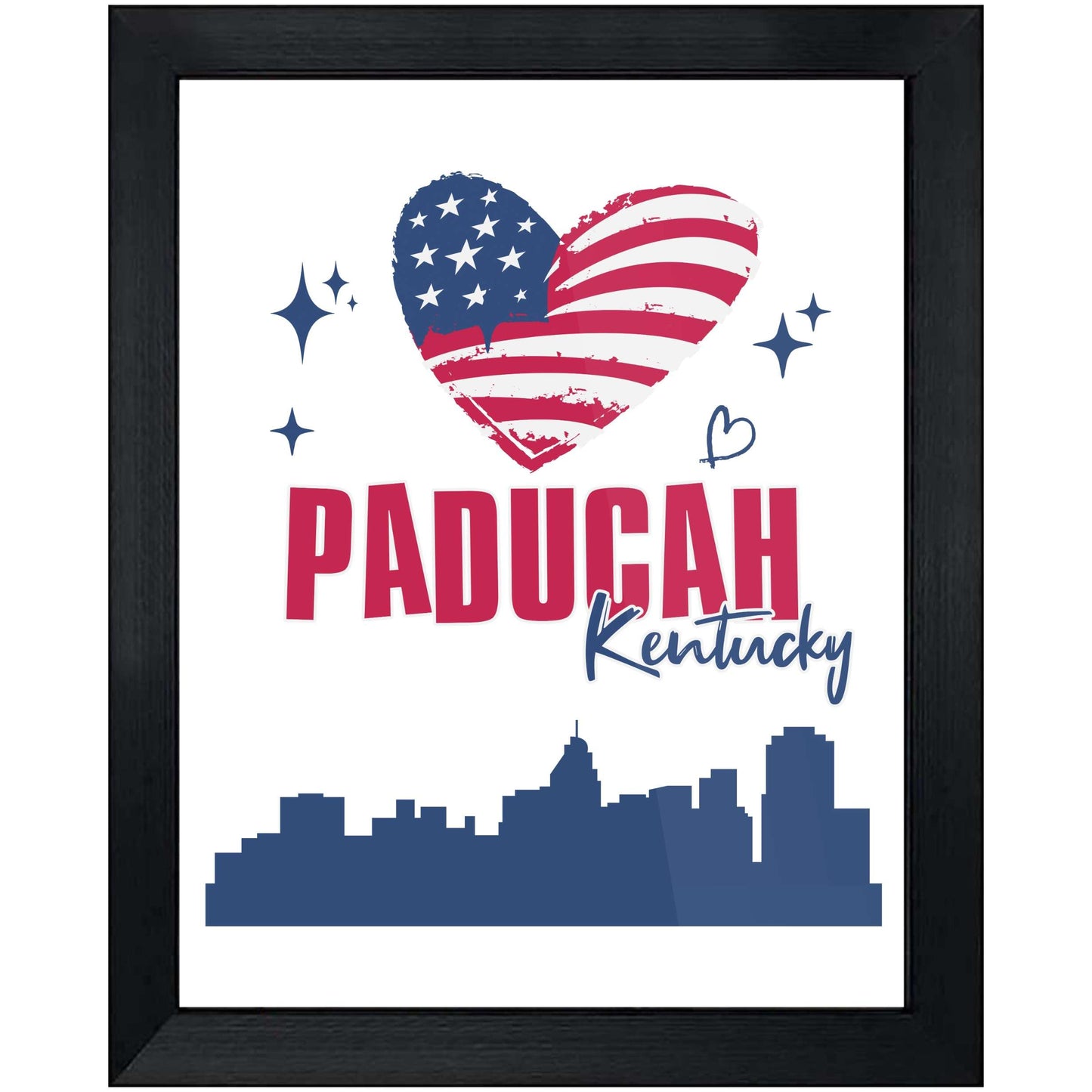 Paducah Kentucky Skyline American Flag Heart 4th of July 8"x10" Wall Art Print