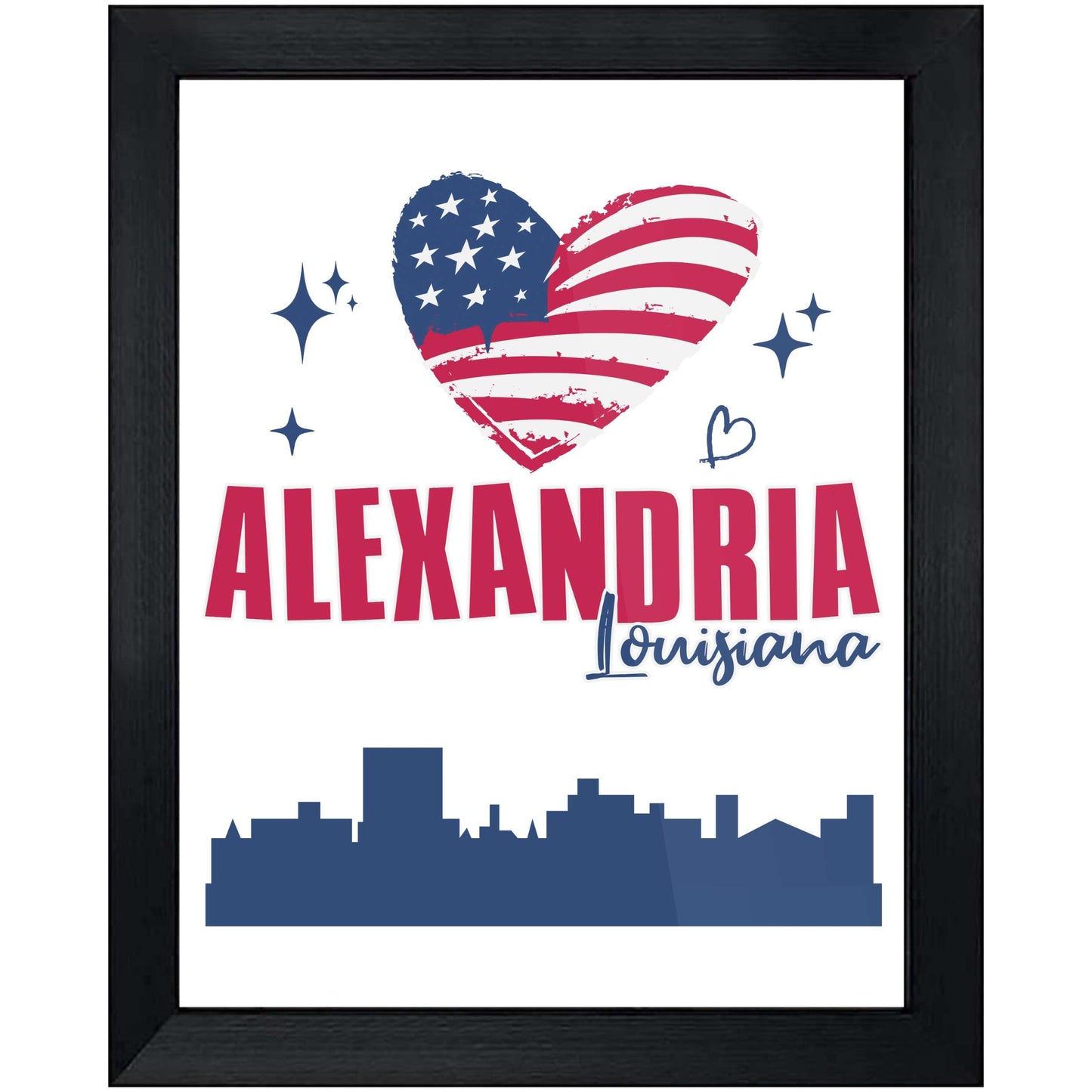 Alexandria Louisiana Skyline American Flag Heart 4th of July 8"x10" Wall Art Print