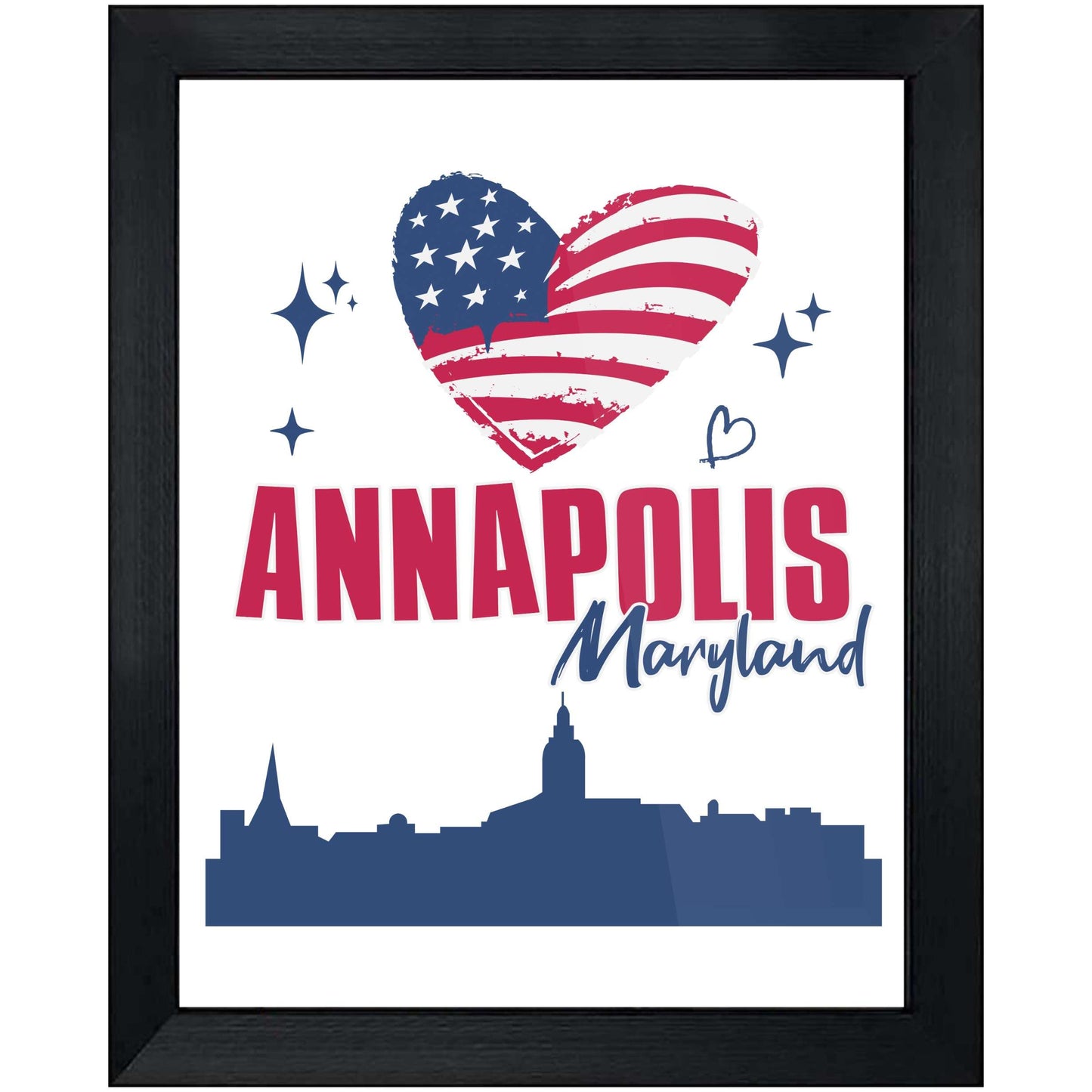 Annapolis Maryland Skyline American Flag Heart 4th of July 8"x10" Wall Art Print