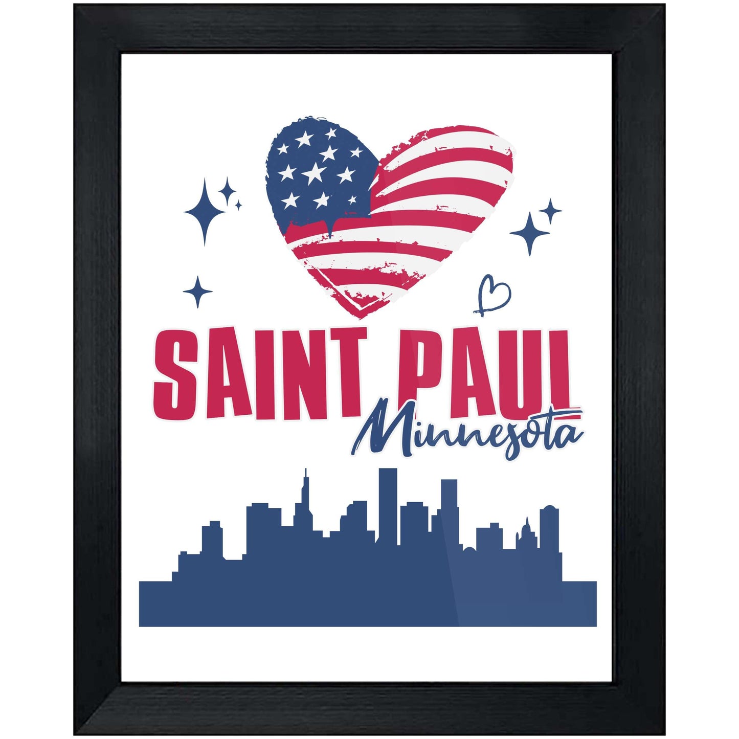 Saint Paul Minnesota Skyline American Flag Heart 4th of July 8"x10" Wall Art Print
