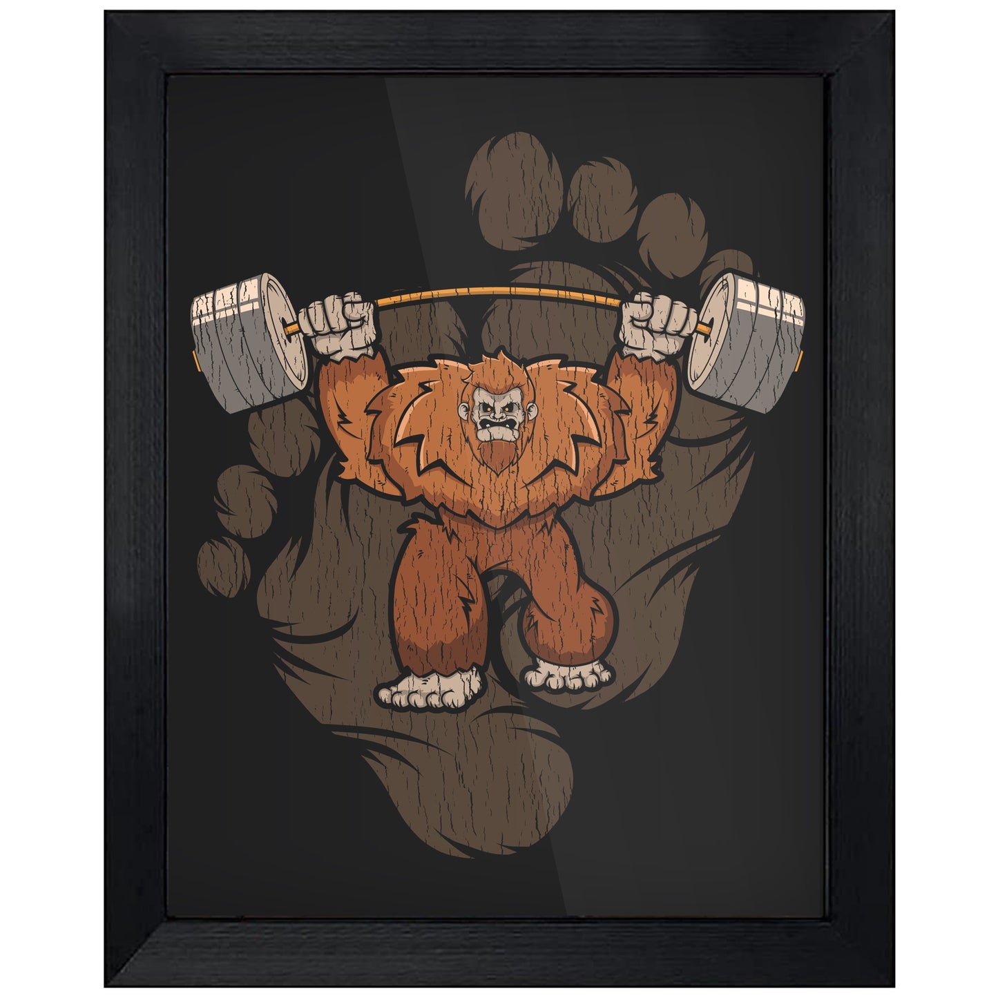 Bigfoot Weightlifting Art - Sasquatch Lifting Weights 8"x10" Wall Art Print