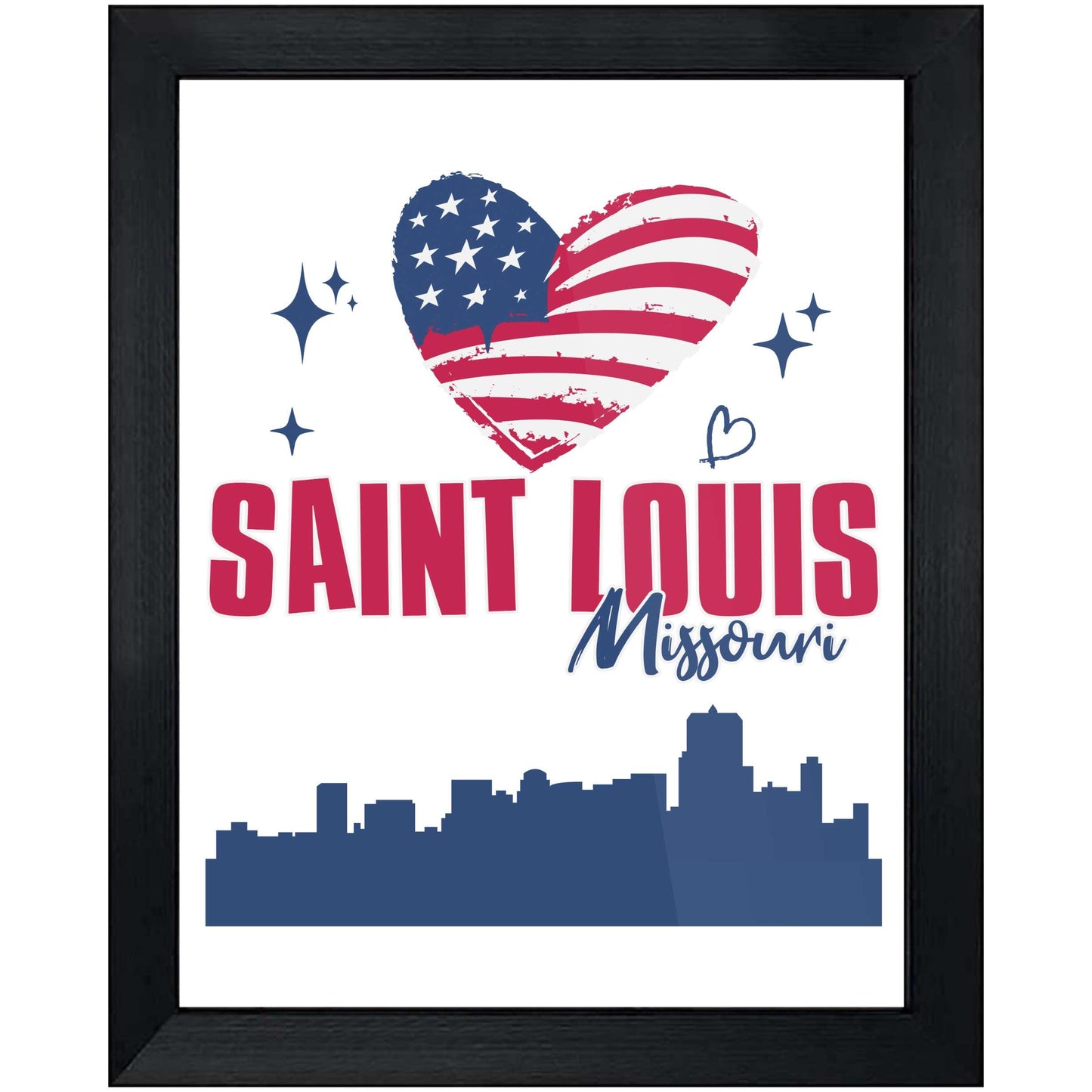 Saint Louis Missouri Skyline American Flag Heart 4th of July 8"x10" Wall Art Print