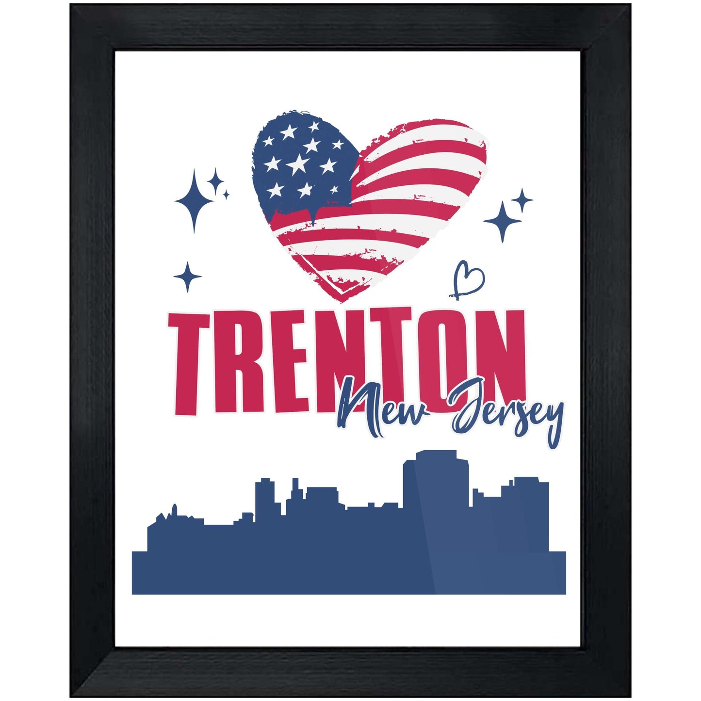 Trenton New Jersey Skyline American Flag Heart 4th of July 8"x10" Wall Art Print