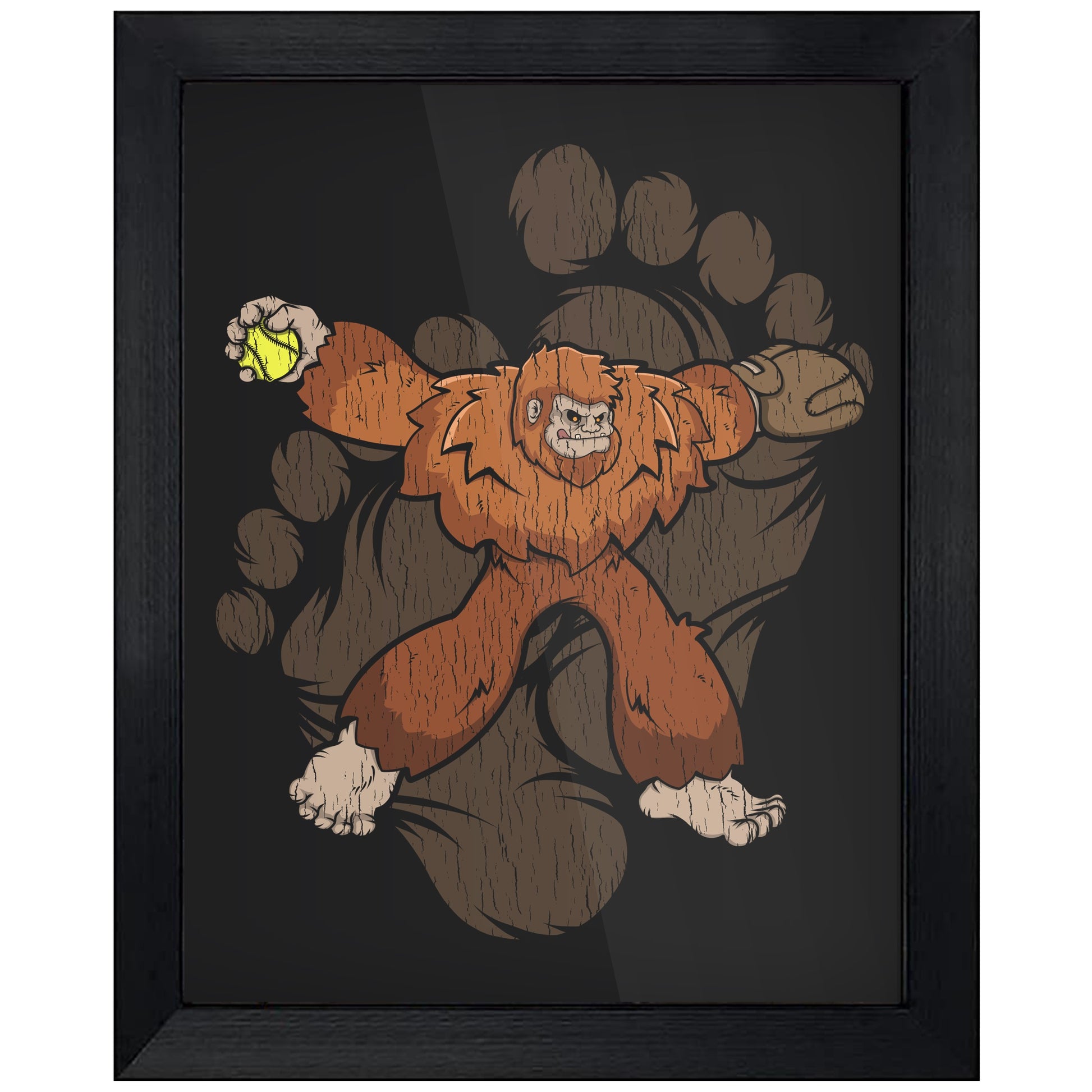 Bigfoot Softball Art - Sasquatch Softball Pitcher 8"x10" Wall Art Print