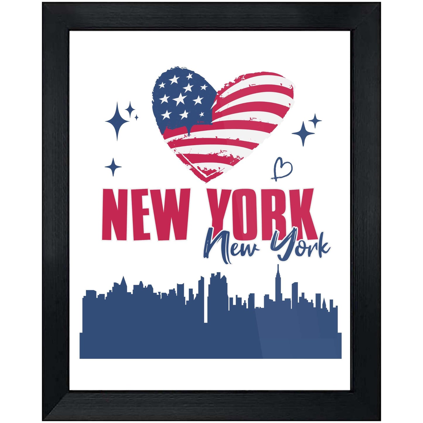 New York New York Skyline American Flag Heart 4th of July 8"x10" Wall Art Print