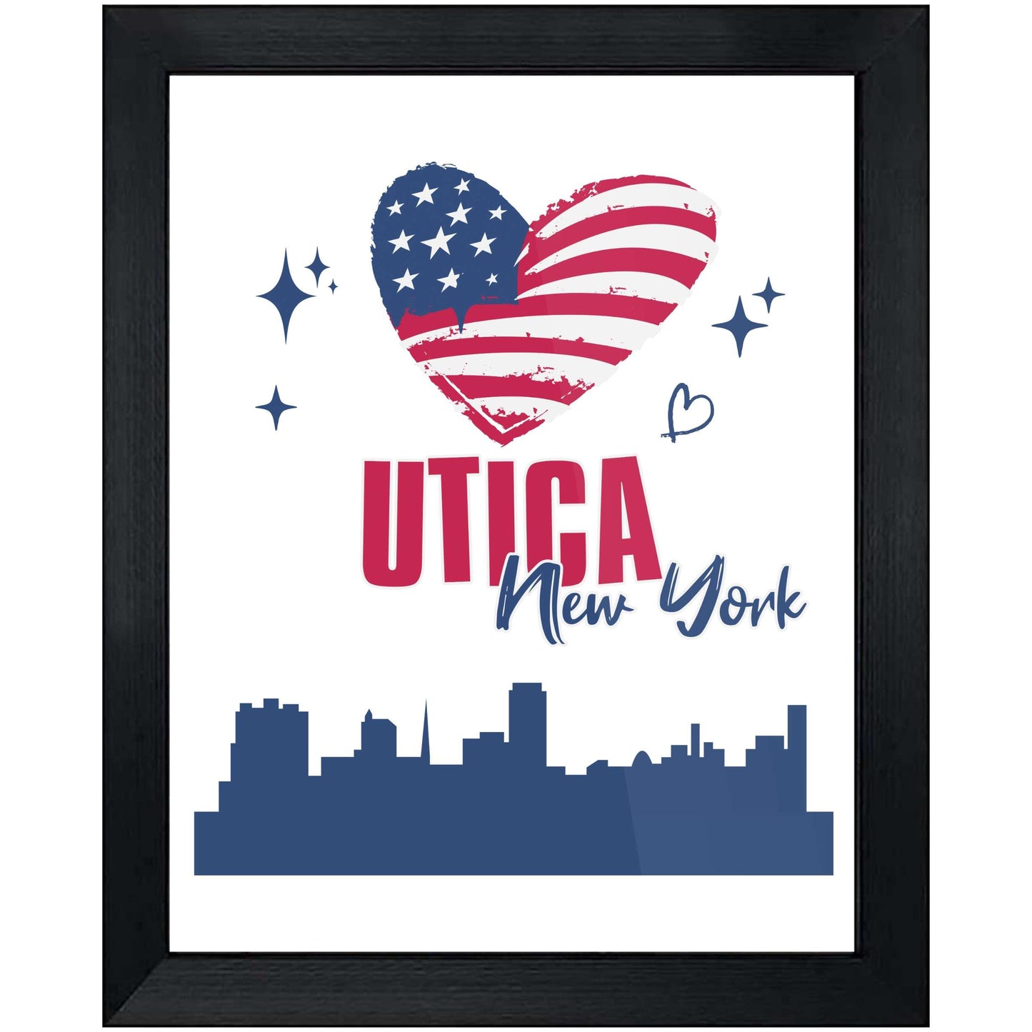 Utica New York Skyline American Flag Heart 4th of July 8"x10" Wall Art Print