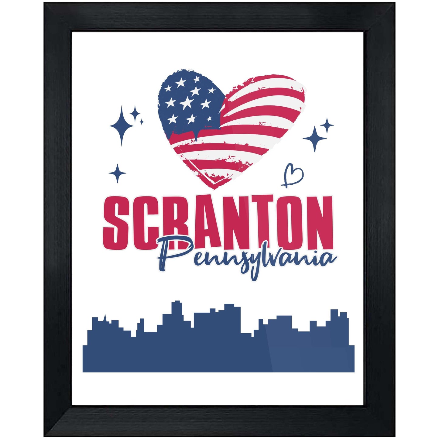 Scranton Pennsylvania Skyline American Flag Heart 4th of July 8"x10" Wall Art Print