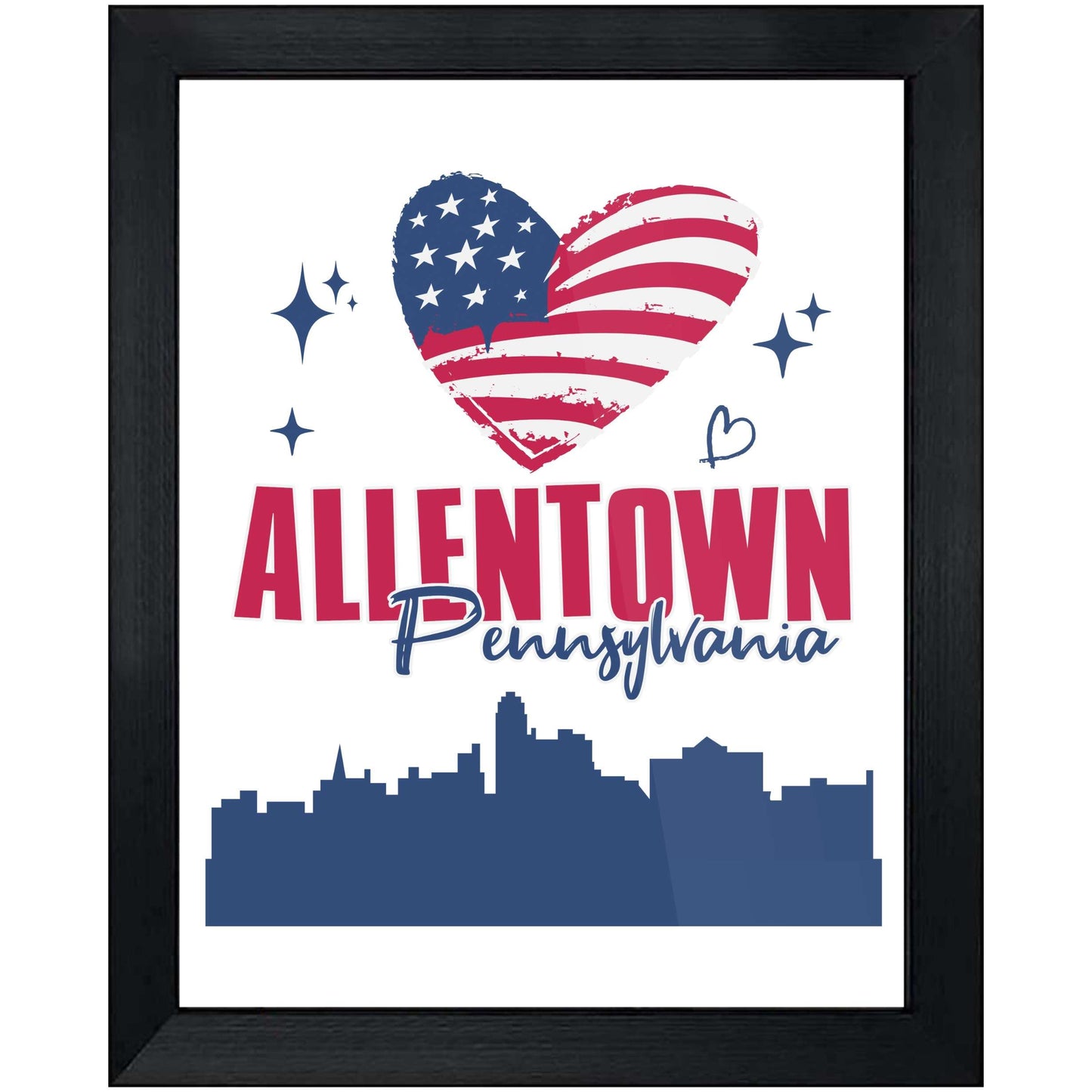 Allentown Pennsylvania Skyline American Flag Heart 4th of July 8"x10" Wall Art Print