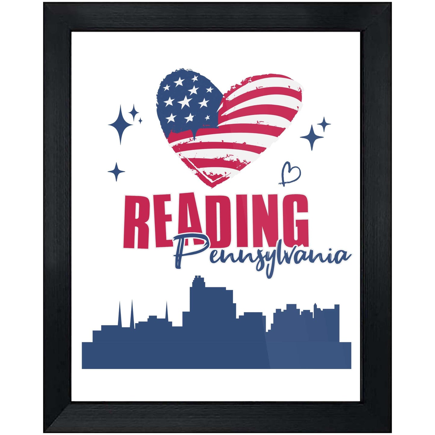 Reading Pennsylvania Skyline American Flag Heart 4th of July 8"x10" Wall Art Print