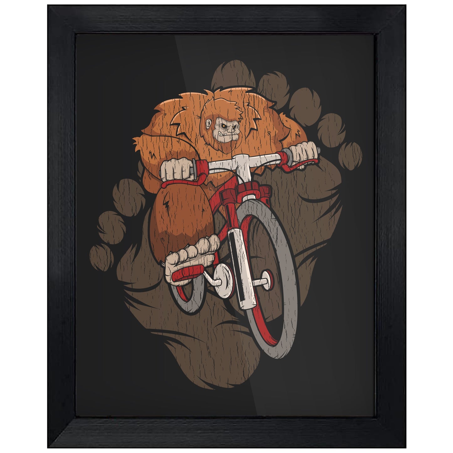 Bigfoot Cycling Art - Sasquatch Riding Bike 8"x10" Wall Art Print