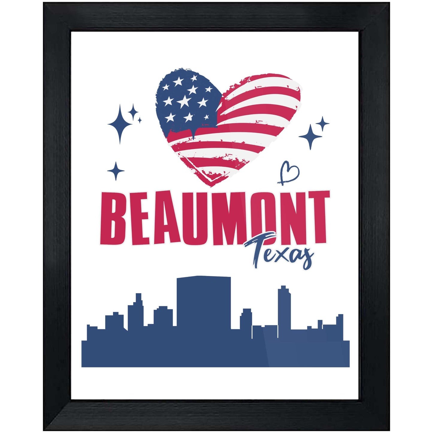 Beaumont Texas Skyline American Flag Heart 4th of July 8"x10" Wall Art Print