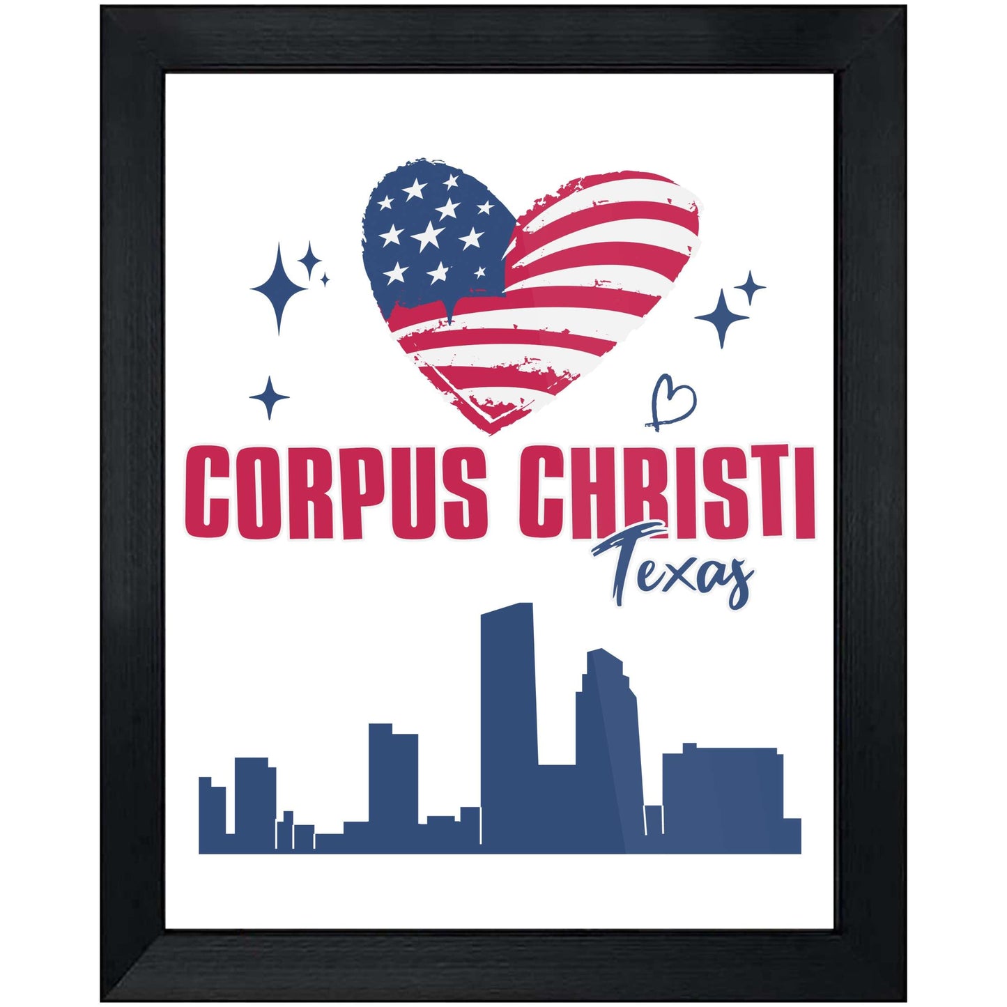 Corpus Christi Texas Skyline American Flag Heart 4th of July 8"x10" Wall Art Print