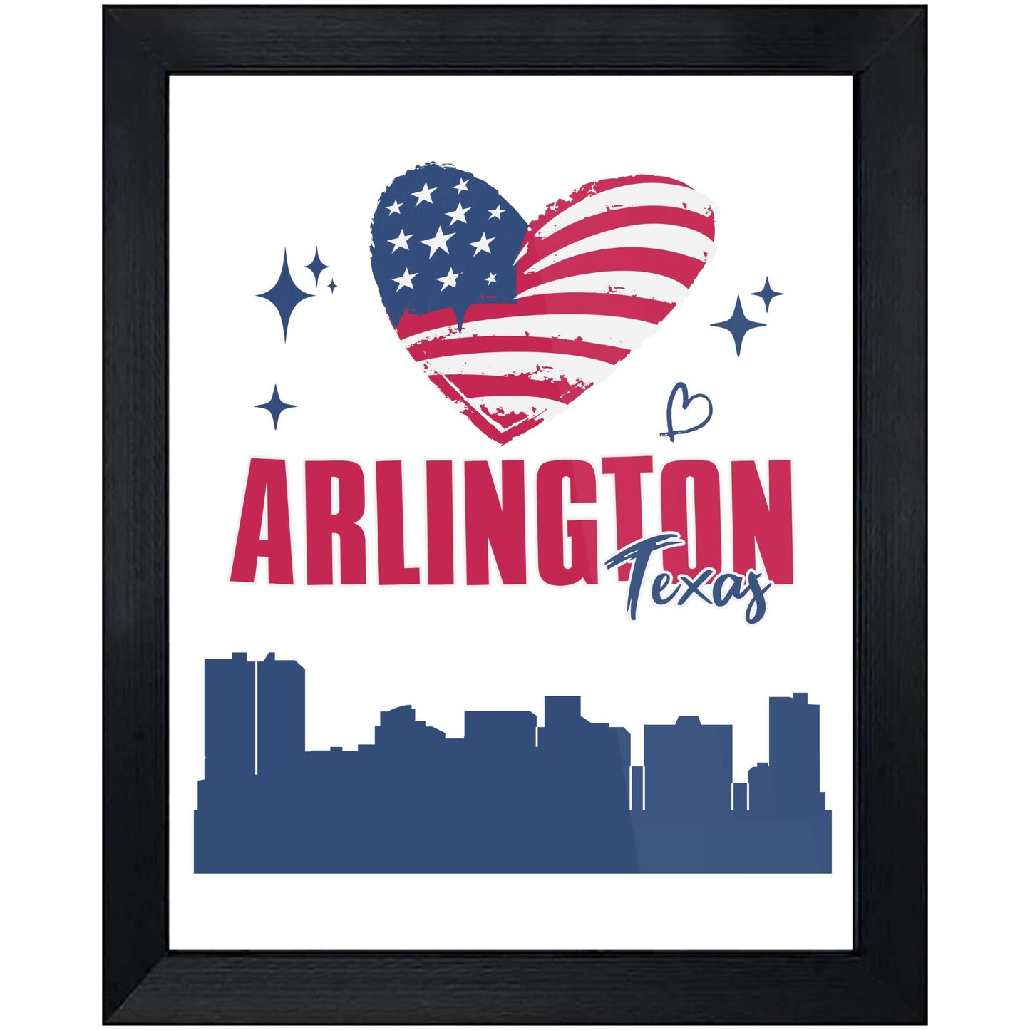 Arlington Texas Skyline American Flag Heart 4th of July 8"x10" Wall Art Print